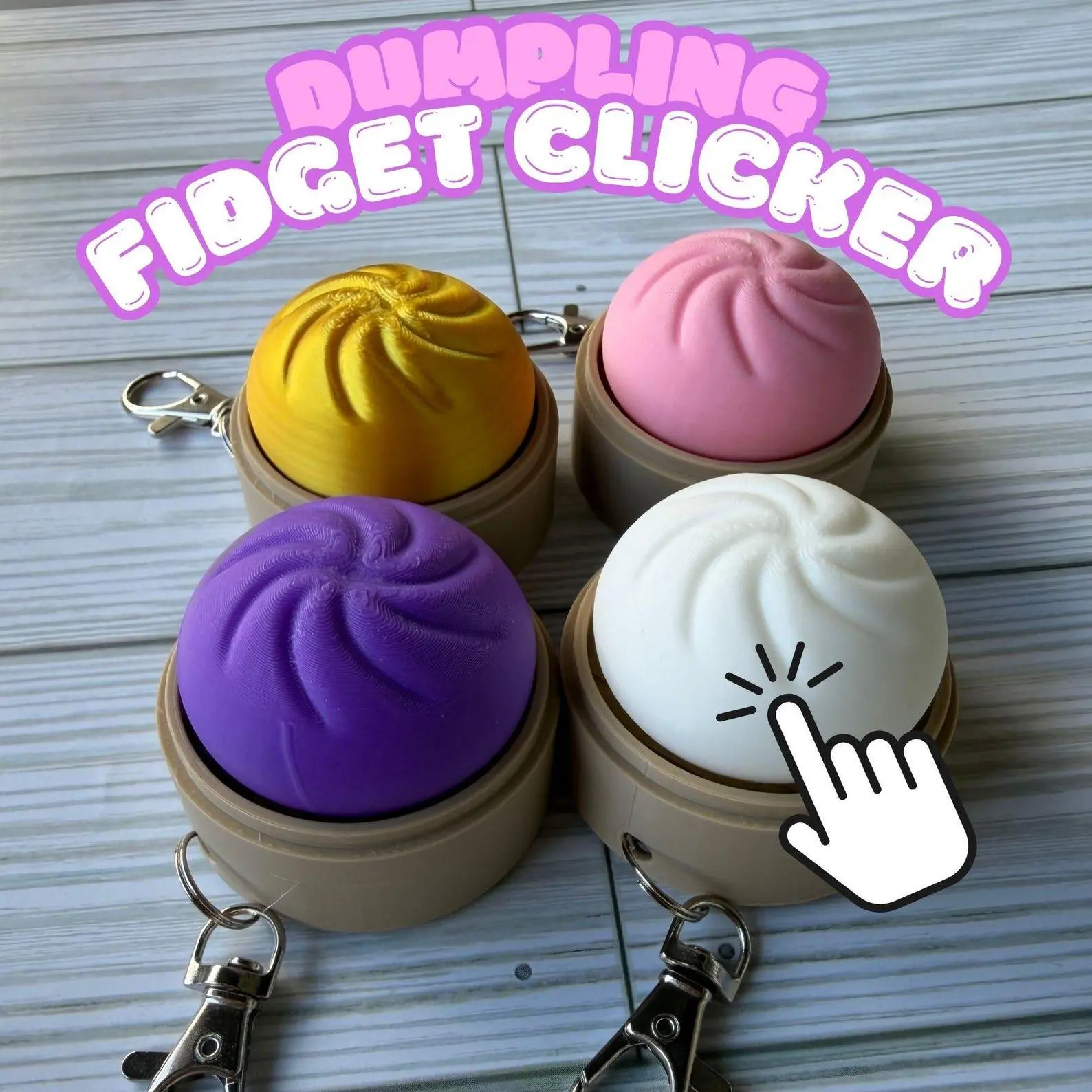Dumpling Fidget Clicker Keychain | Kawaii Sensory Toy | Bao Bun Fidget | Cute Food Keychain | 3D Printed Clicker | Gift for Anxiety & ADHD