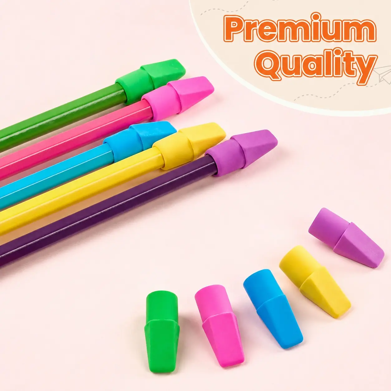 60 Pcs Pencil Top Erasers, Removable Design Pencil Cap Eraser Tip, Rubber Eraser Covers, Kids Students Classroom Home School Stationery Supplies