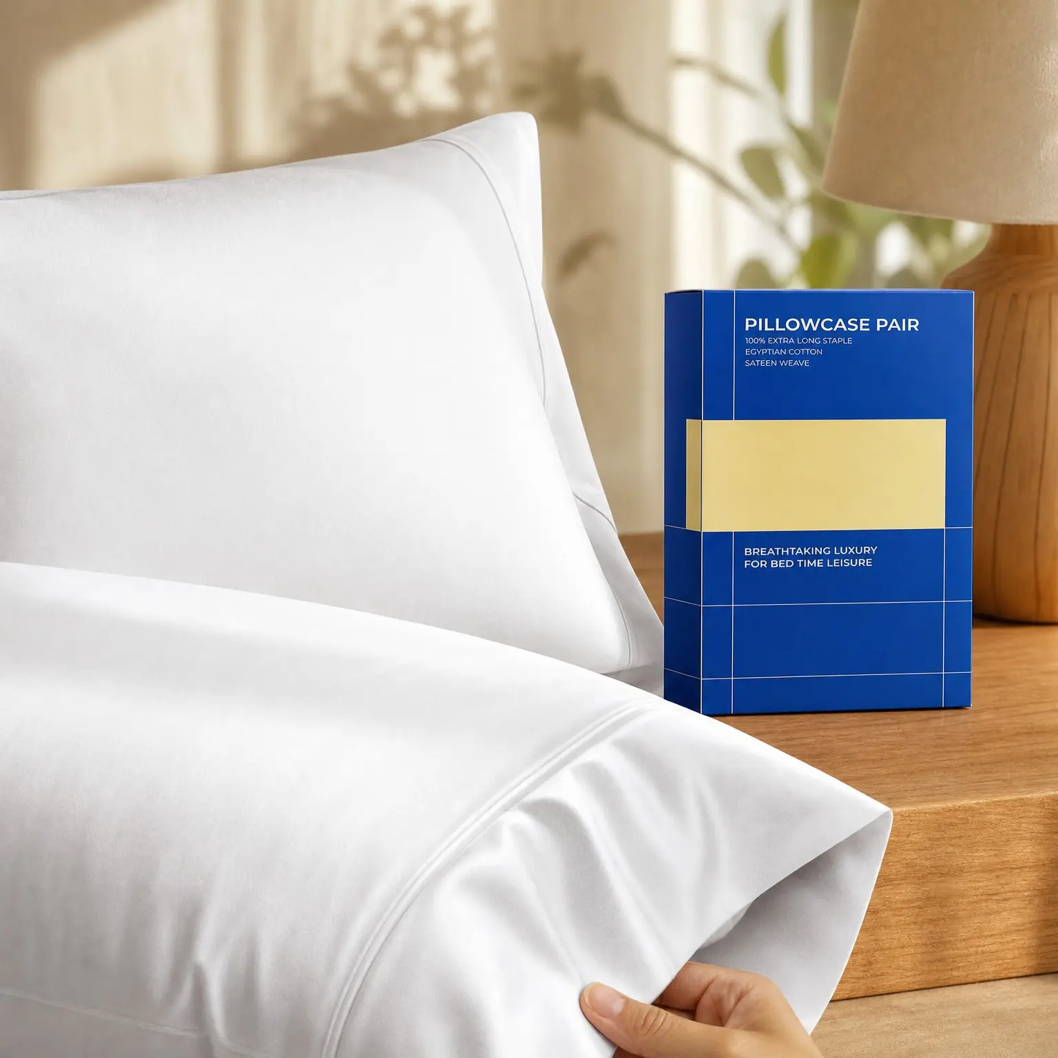 100% Egyptian Cotton Pillowcases Queen Size Set of 2 - Luxury 1000 Series Soft Cooling Sateen Hotel Quality, WhiteGift