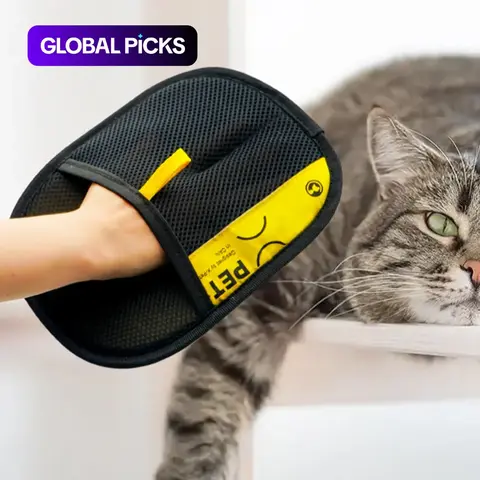 Pet Hair Removal Glove, Anti-Static Grooming Mitt for Dogs & Cats, Pet Hair Cleaning Tool, Deshedding Tool and Grooming Supply #GLOBAL PICKS
