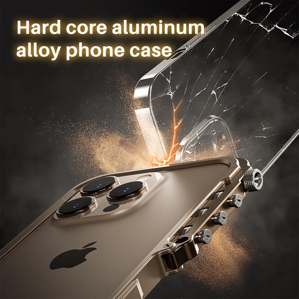 [Free !ship] Full Metal Bezel Bumper Case for iPhone 17 Pro Max16 Pro Max 17 Pro 16 Pro 16 15 14 13, Full-Frame Armor Aluminum Alloy Bumper No Back Cover, Punk armor style, Mechanical Screw Button Design, Minimalist Bare-Hand Feel Fit Lightweight