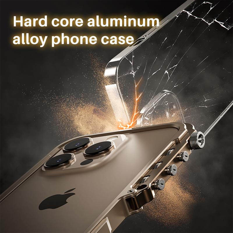 [Free !ship] Full Metal Bezel Bumper Case for iPhone 17 Pro Max16 Pro Max 17 Pro 16 Pro 16 15 14 13, Full-Frame Armor Aluminum Alloy Bumper No Back Cover, Punk armor style, Mechanical Screw Button Design, Minimalist Bare-Hand Feel Fit Lightweight
