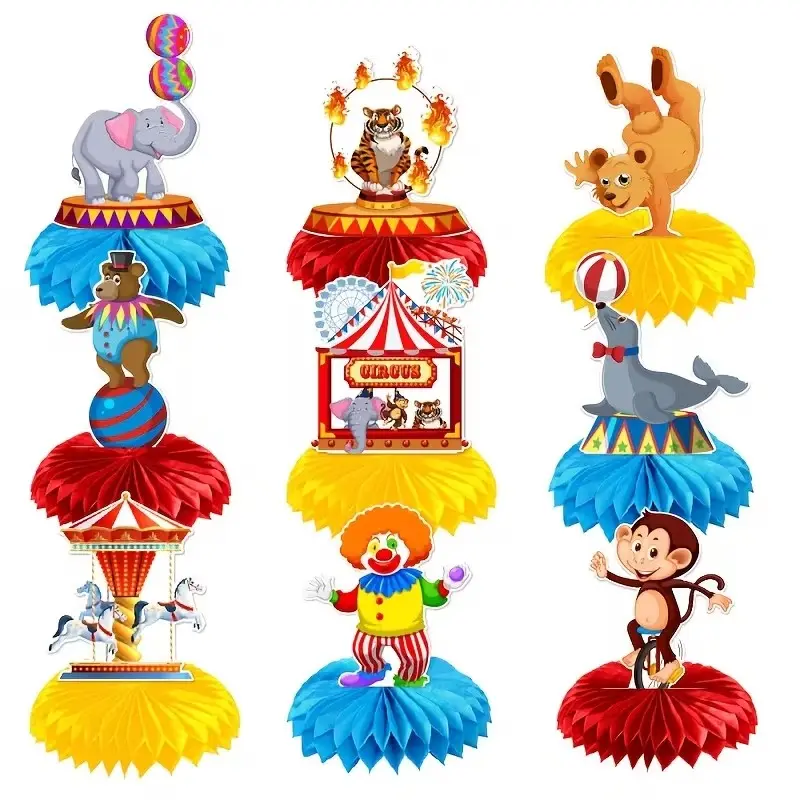 9pcs Circus/carnival Themed Honeycomb Table Centerpiece, Tabletop Centerpieces, Party Decoration Prop, Kids Birthday Party Decor, Dessert Table Accent