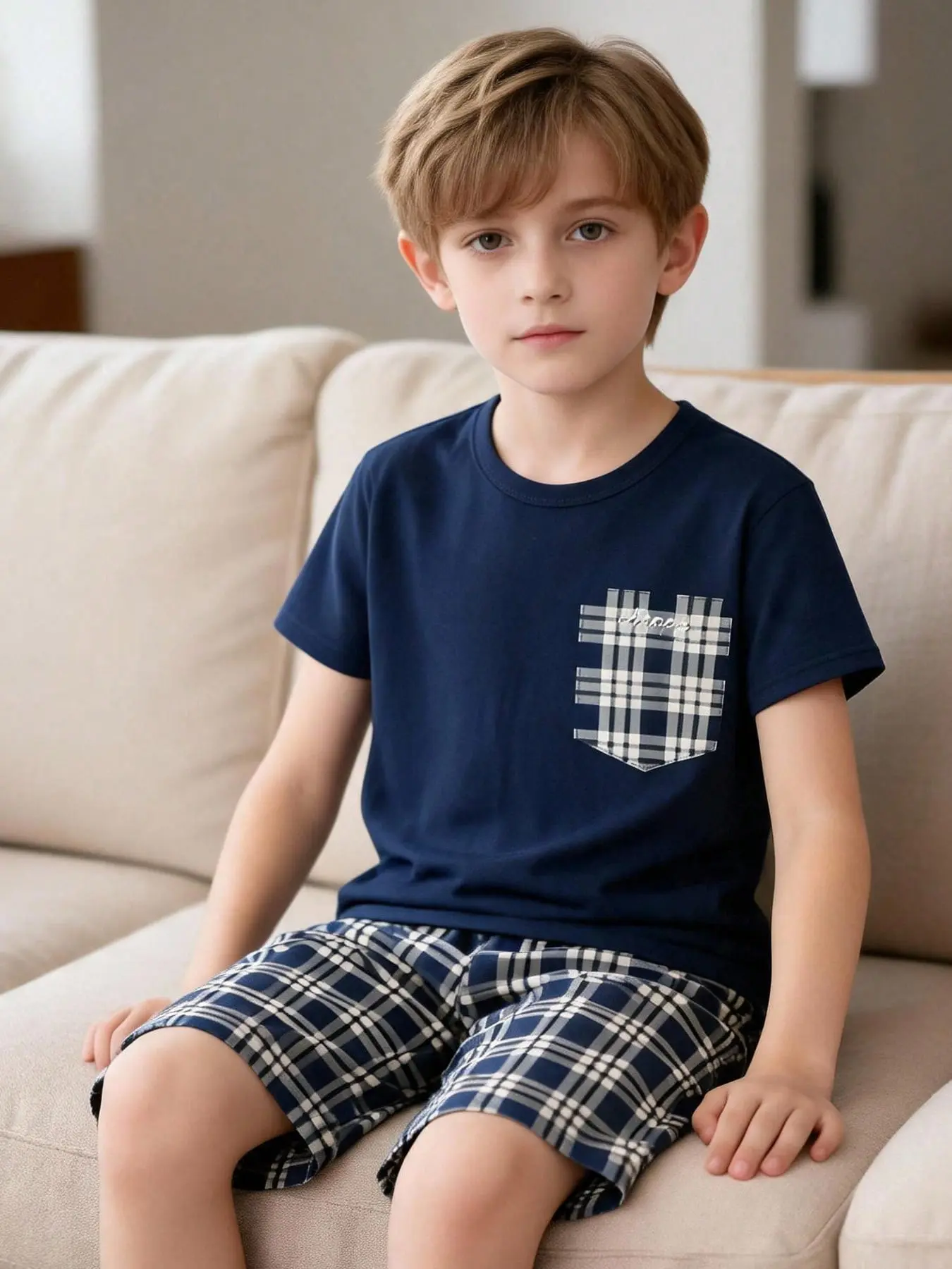 Boys' 2-Piece Home Wear Set, Short Sleeve T-Shirt and Shorts Pajamas, Lightweight Summer Fall, Daily & Outdoor Use