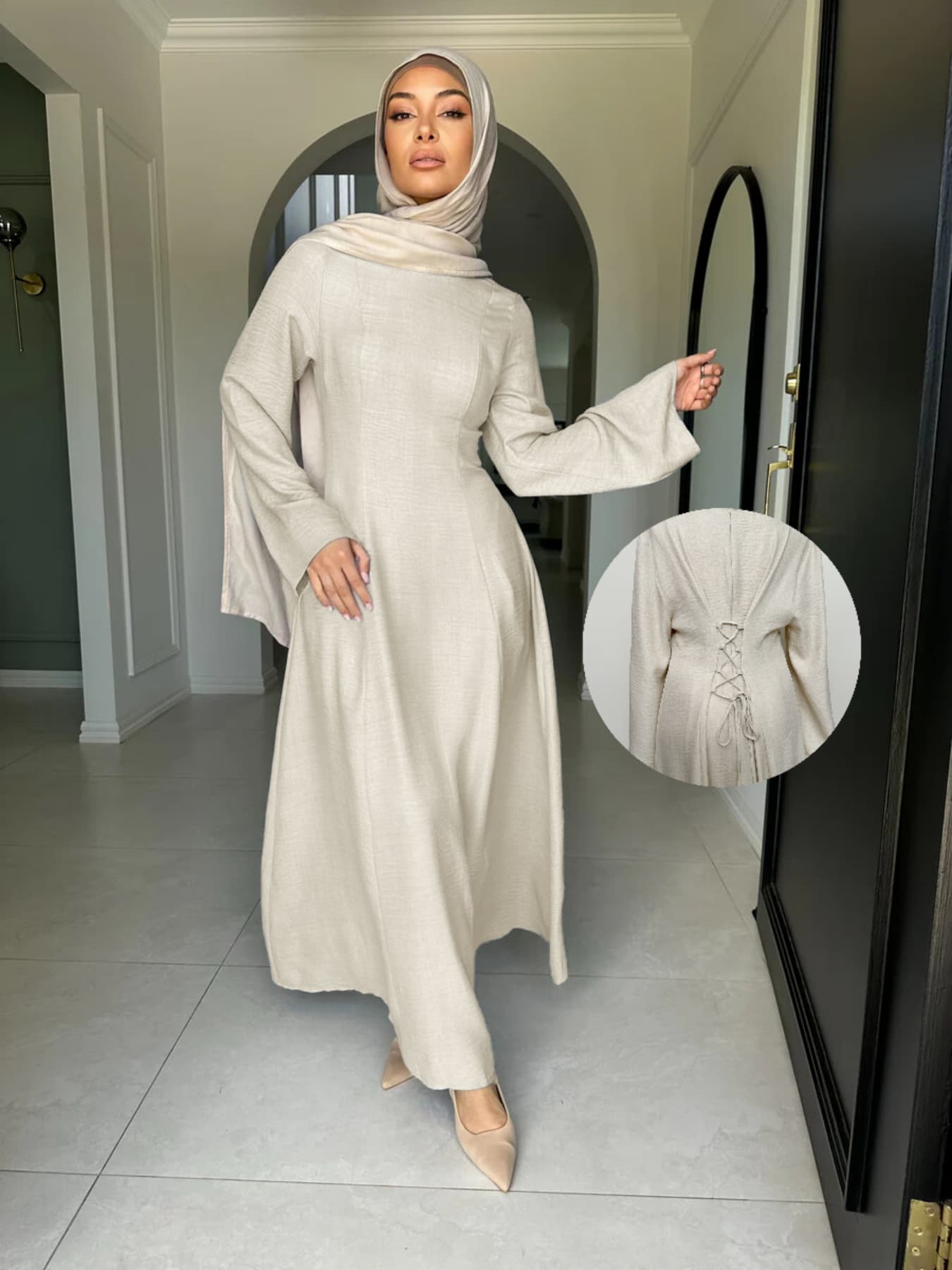 Women's Muslim Long Dress, Casual Style Back Tie Design, All Season Wearable, Elegant & Comfortable Fit, Perfect for Daily Use, Hijabi Cute Dresses
