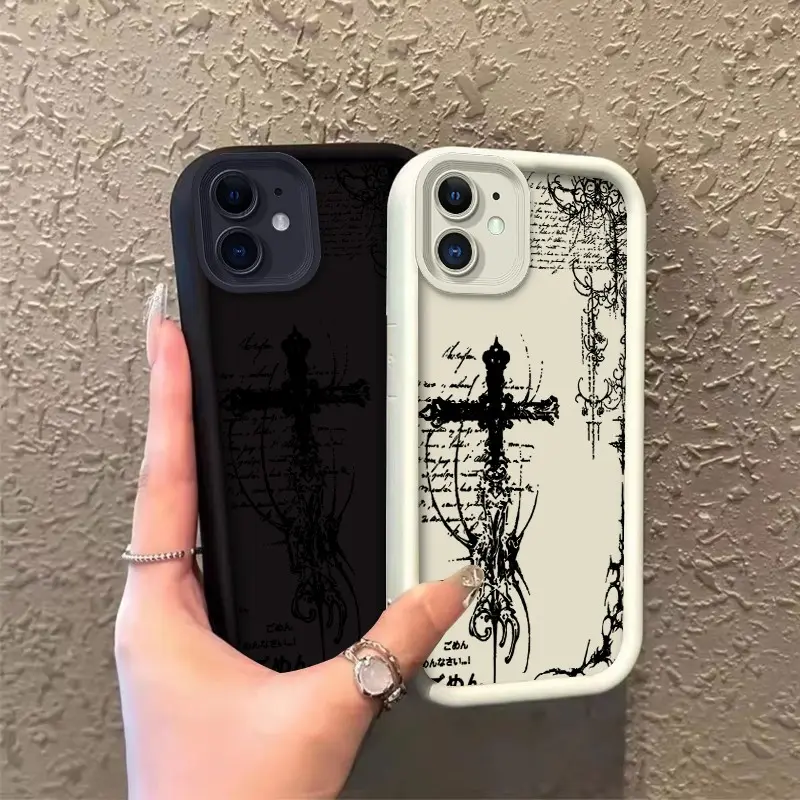 Phone case for iphone 11 12 12MINI Enhanced Peotection Gift Shockproof Gothic Crosses with Vintage Manuscript Decor Full cover protection Celestial Eye Layered Phone Case ROOJTNWZH
