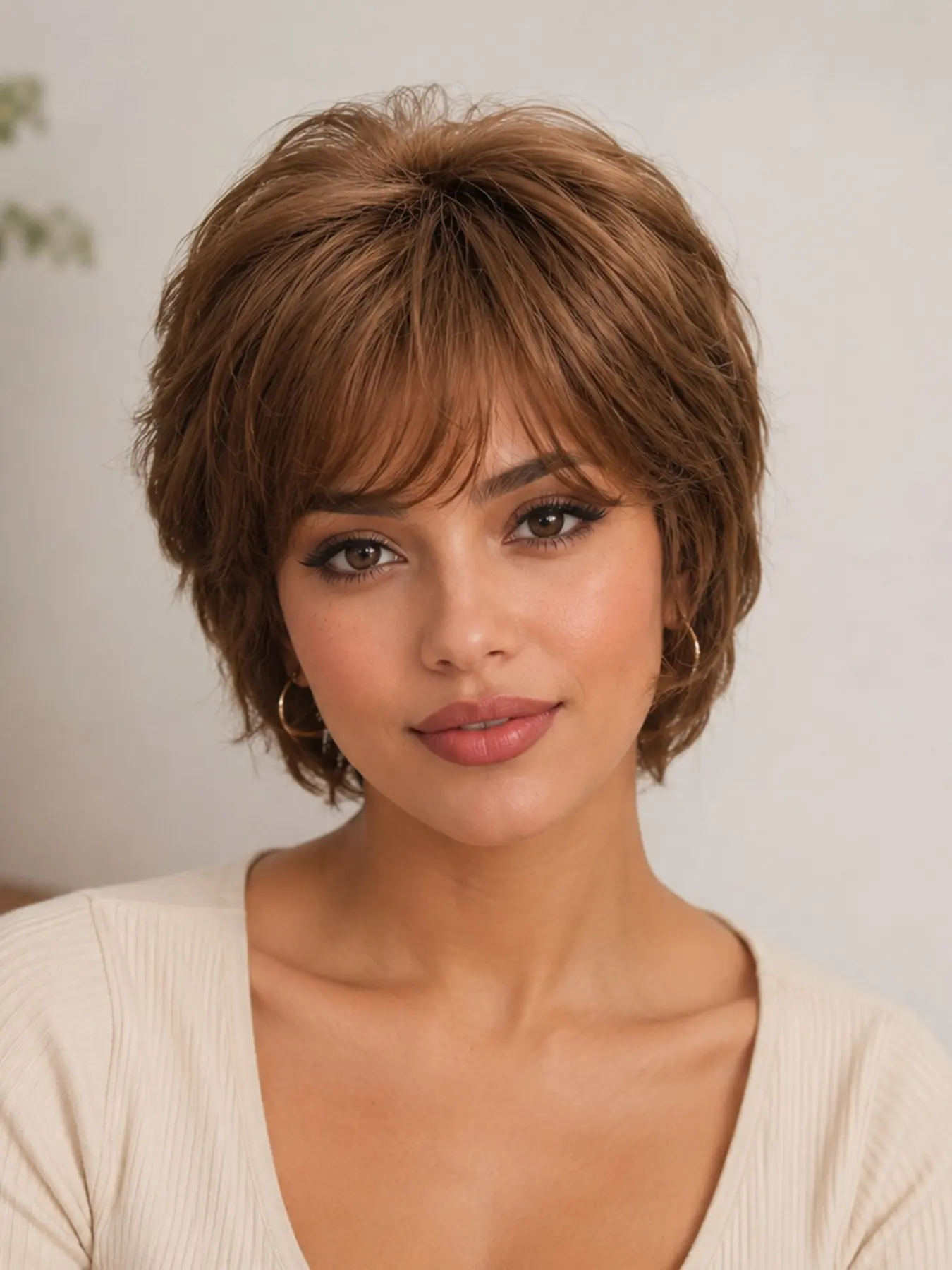 Pixie Cut Short Hair Wigs for Women, Blonde Mixed Wavy Layered Synthetic Wig with Bangs, Natural Looking Beginner-Friendly Daily Party Wig, Synthetic Material Wigs, Synthetic Fiber Wigs