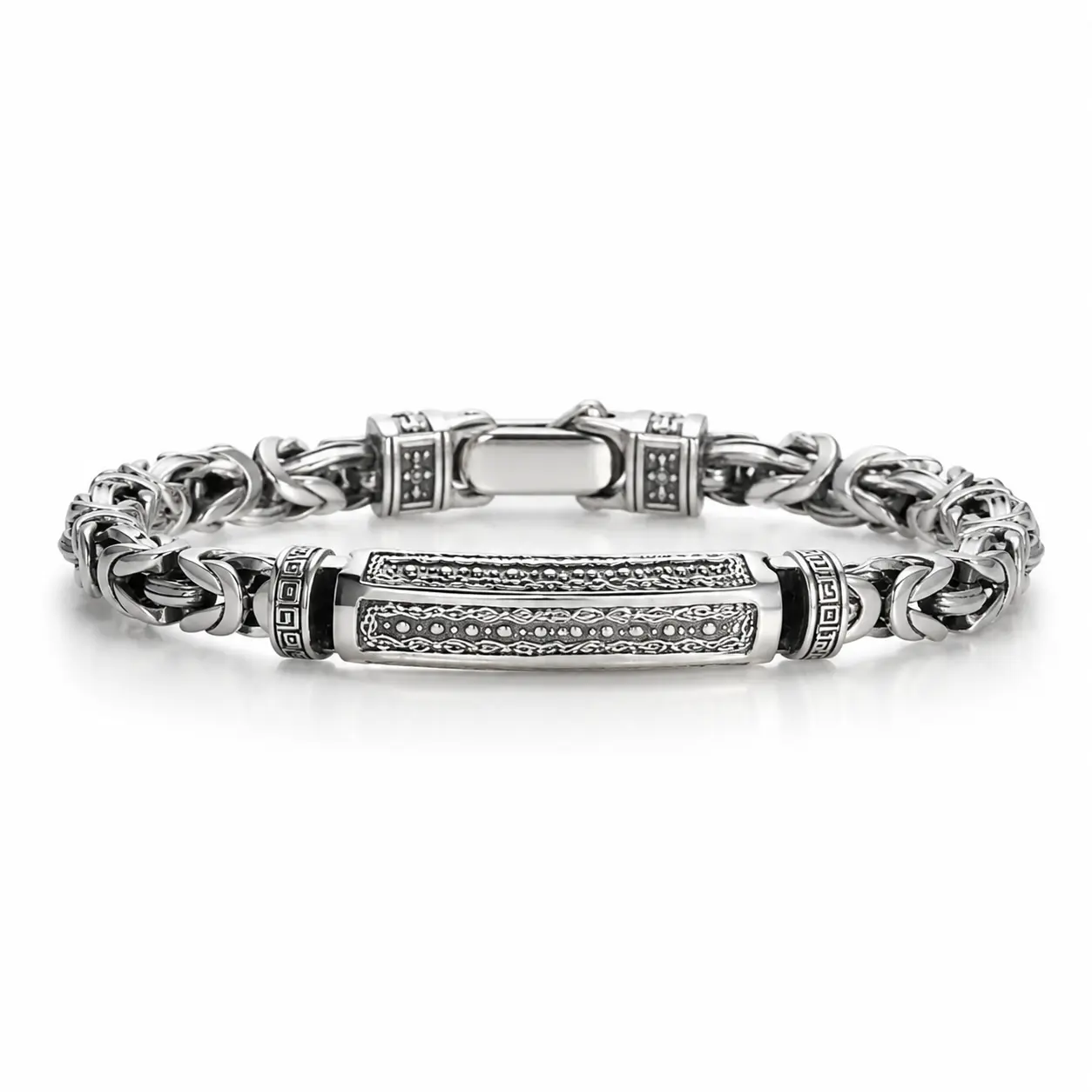 S925 Sterling Silver Vintage Engraved Bracelet, Elegant Unisex Light Luxury Jewelry Gift for Women Men