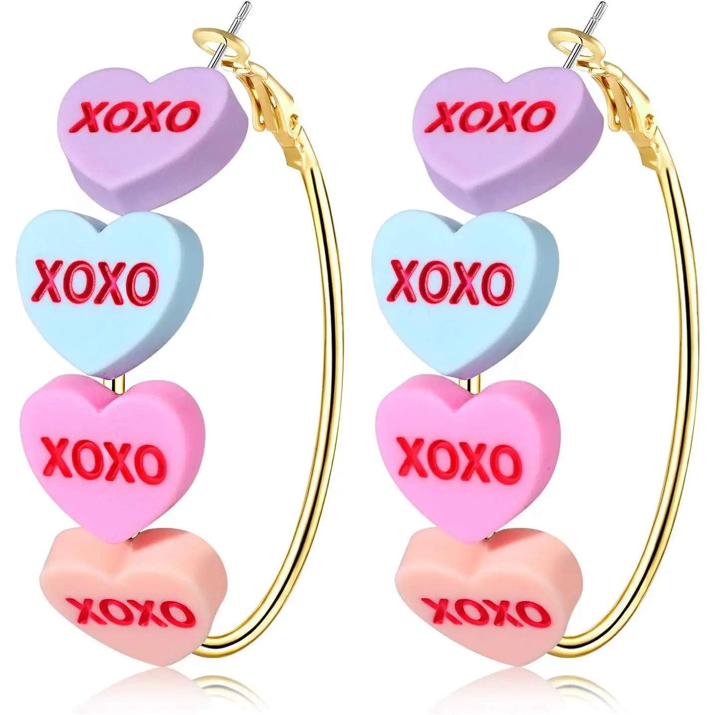 Valentine’s Day Hoop Earrings for Women LOVE XOXO Conversation Heart Earrings Romantic Large Circle Earrings Valentine’s Day Outfits  Gifts Party Favors