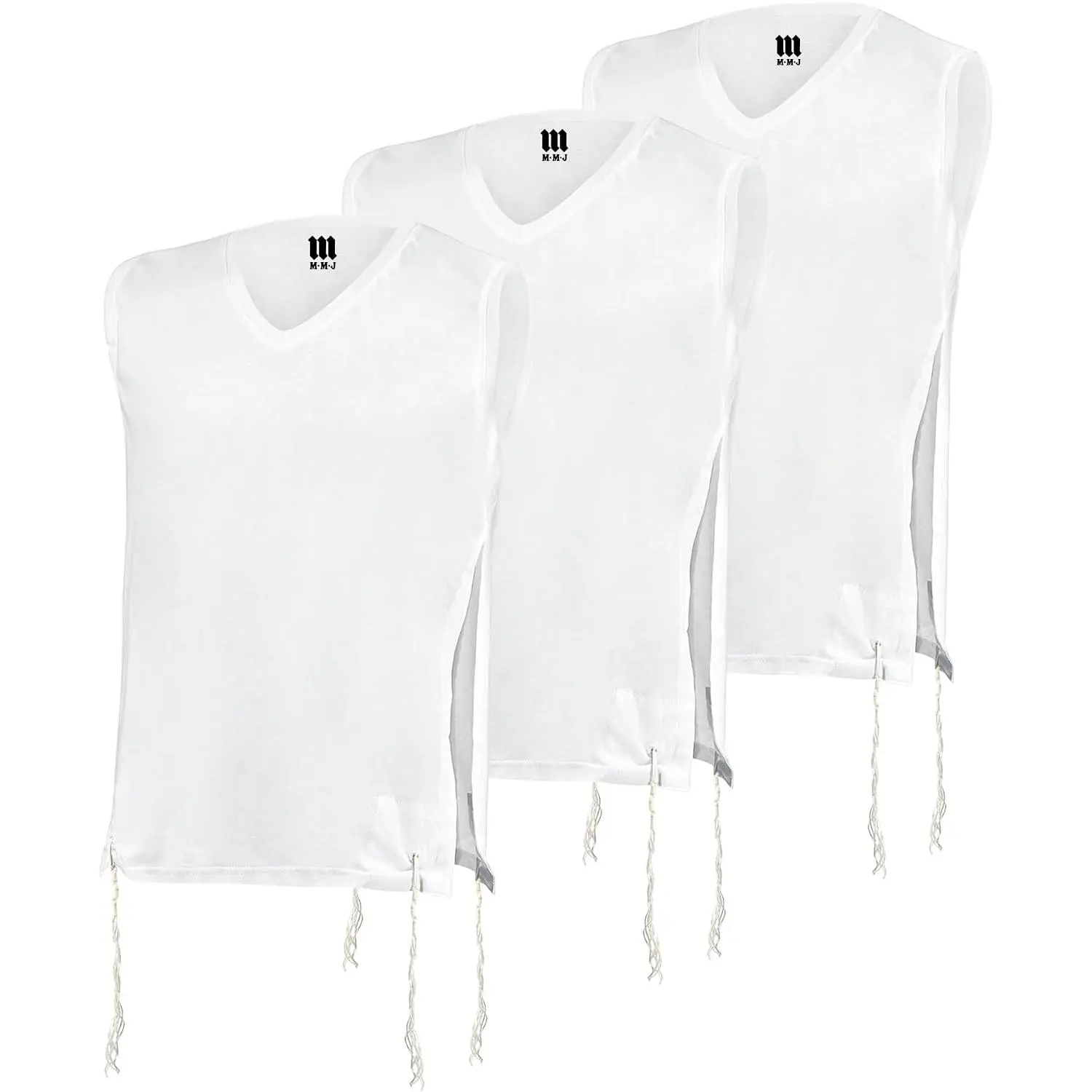 Pack of Tzitzit T Shirt V Neck, Kosher Ashkenazi Tzitzis Judaica 100% Cotton Tallit Katan Men Boys Undershirt for Camp School