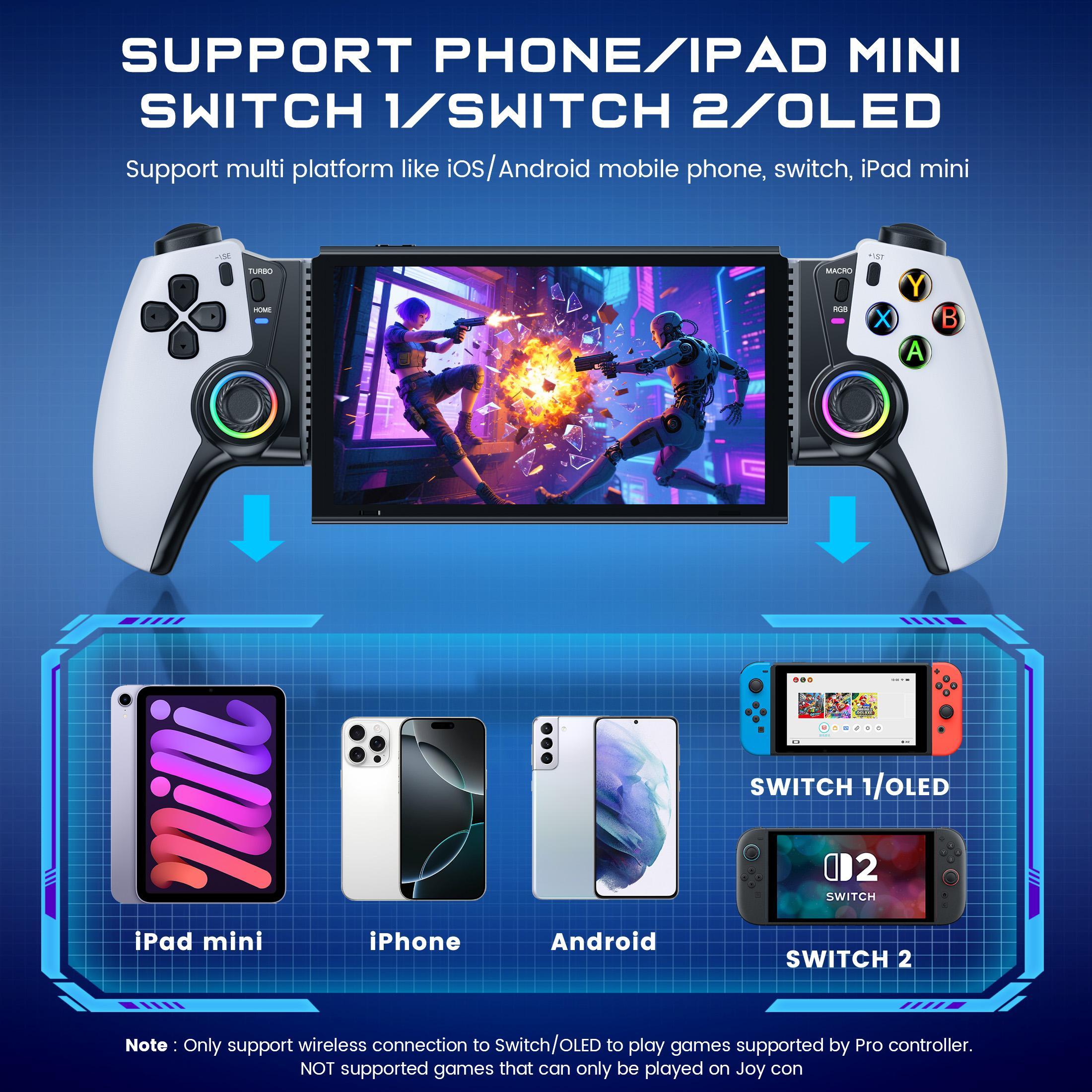 BEBONCOOL Mobile Game Controller for Android & iPhone&Switch1/2, Turn Your Phone into a Gaming Console,LED Mobile Gaming Controller for iOS Support Xbox Cloud, Steam Link, GeForce Now, Arcade,Call of Duty, Roblox