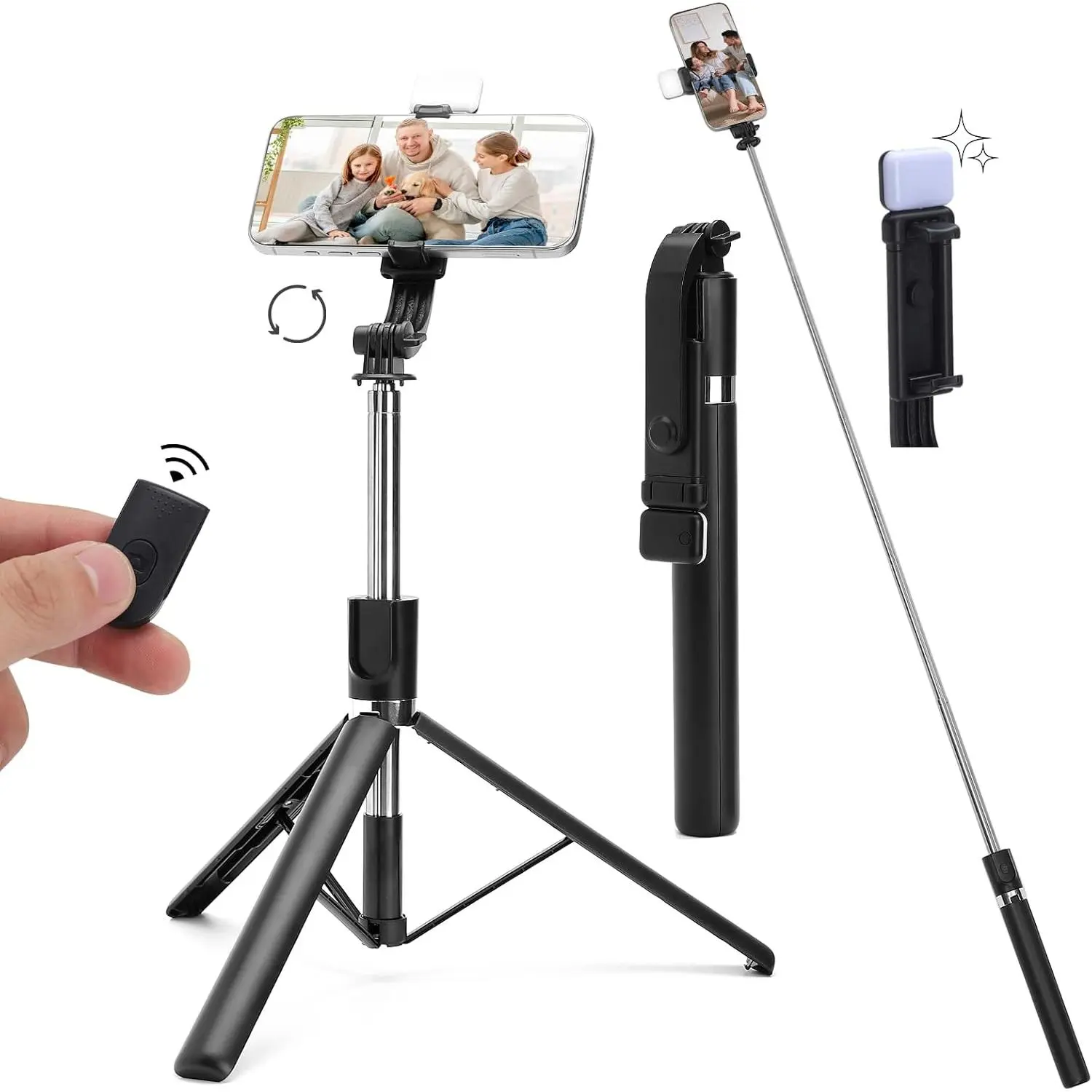 67-Inch Extendable Smartphone Selfie Stick with Wireless Remote, Tripod Stand, Fill Light & Portable Design – Mobile Accessory for Live Streaming, Photography – Compatible with iPhone, Samsung, Android, GoPro, Accessories, Cellphone, Handheld Phone Access