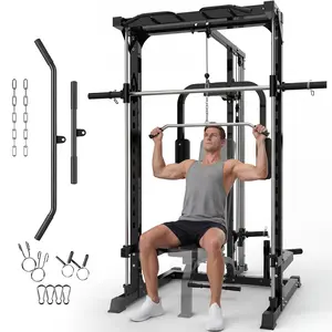 1000LB Heavy Duty Smith Machine, All-in-One Carbon Steel Power Cage, Multifunctional Home Gym Full Body Strength Training Equipment