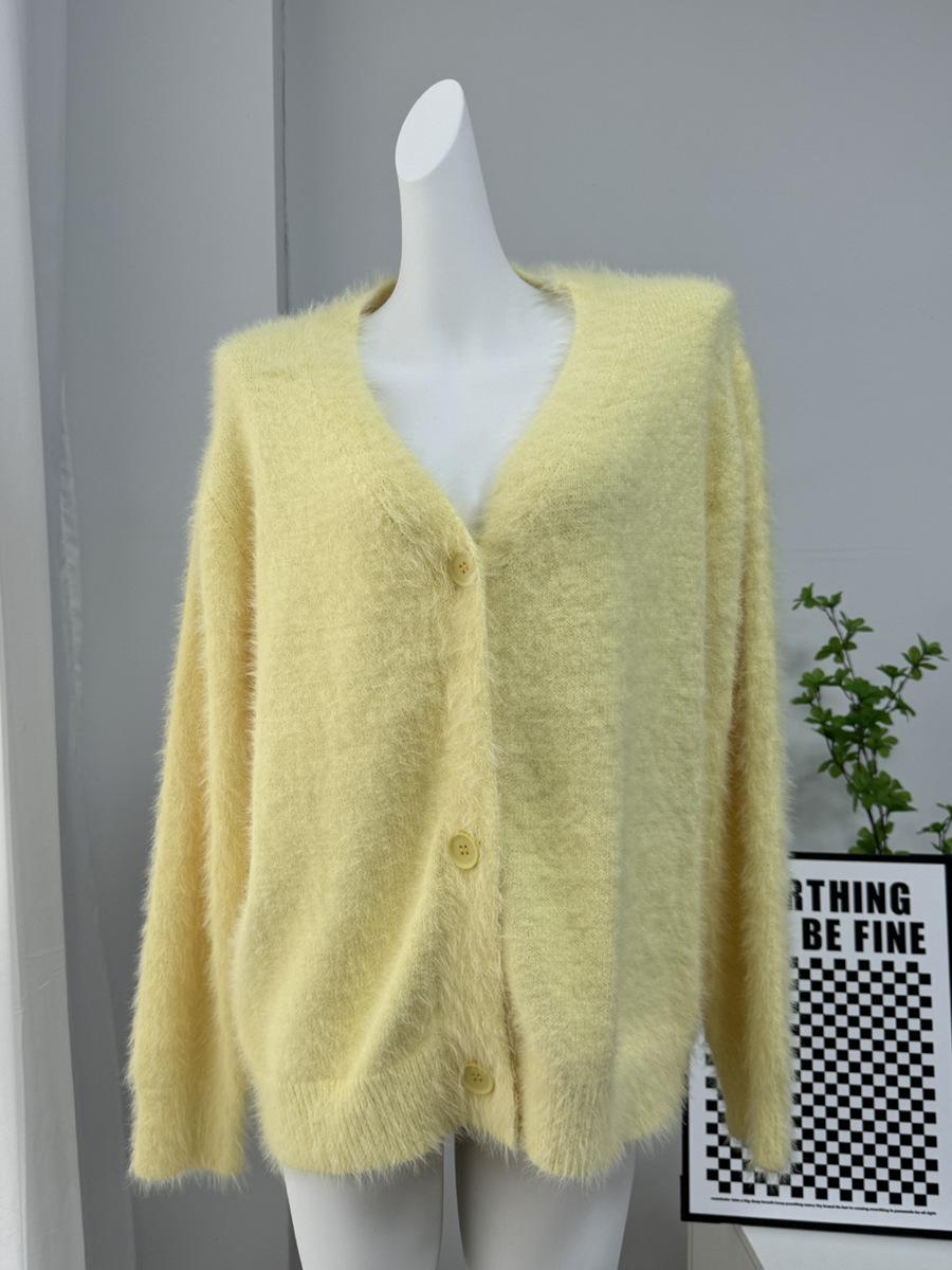 2025 Cross-Border Hot Sale Spring and Autumn Imitation Mink Cardigan Women's Lazy Style Loose Sweater Coat Soft Long Sleeve Knitted Shirt