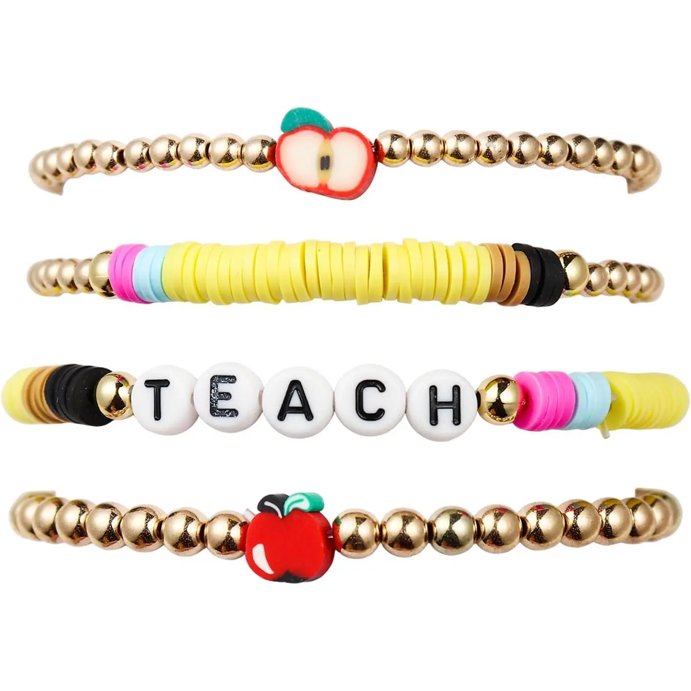Teacher Appreciation Bracelet Cute  Ploymer Clay Bracelet Love Teach  Letter Beaded Stretch Bracelet for Women  to School  Teacher Graduation