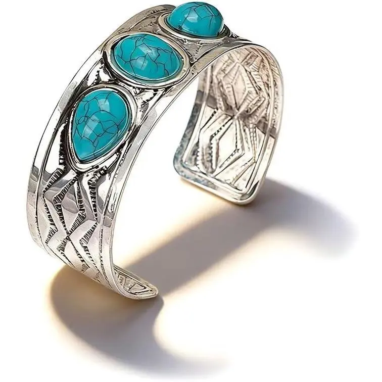 Cuff Bracelet for Women  Chunky Turquoise Bangle Bracelet Boho Country Concert Outfits Stackable Wide Cowboy