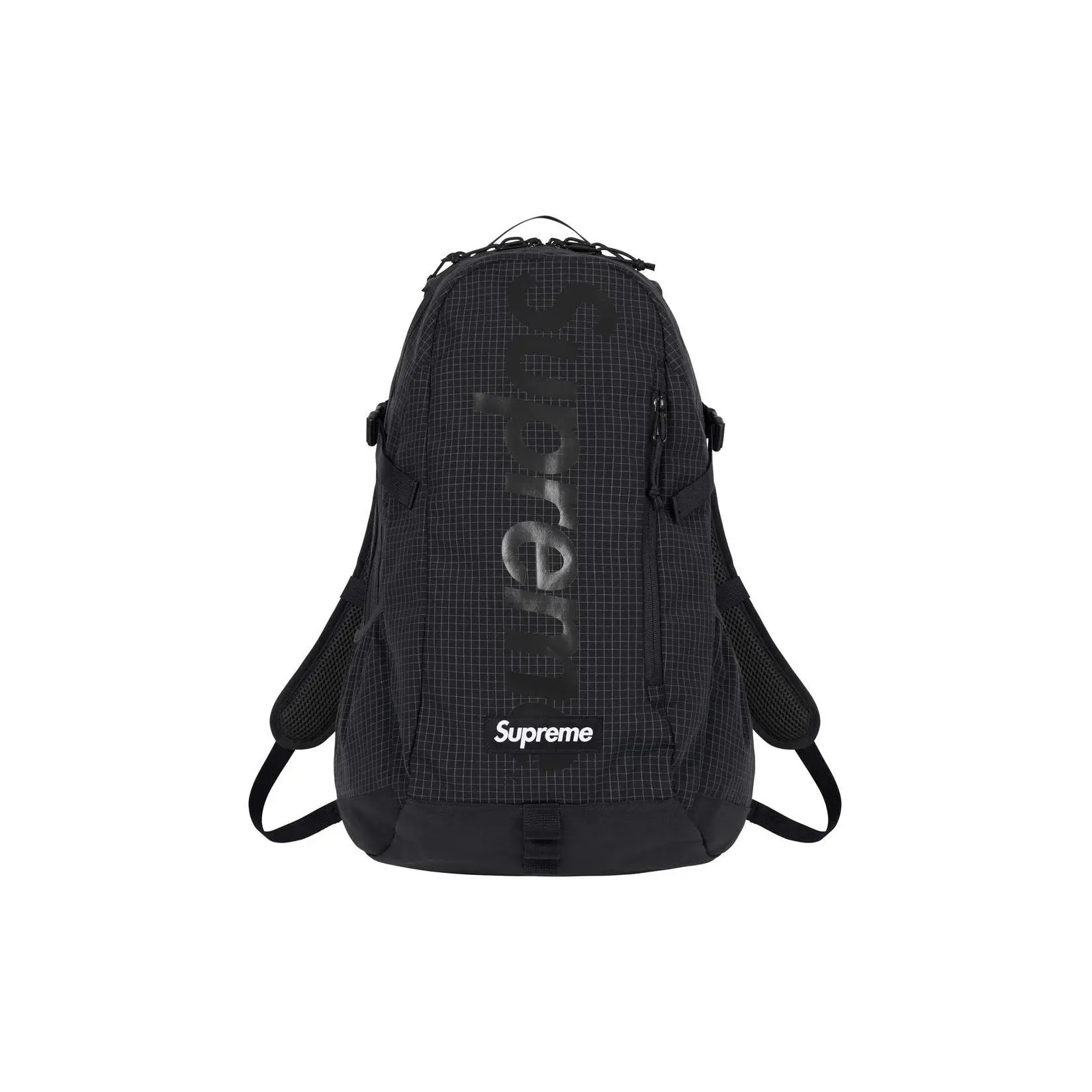 Supreme SS24 Embossed Logo Zip-Top Backpack in 500D Cordura Nylon for Men and Women, Classic Unisex Style, Black