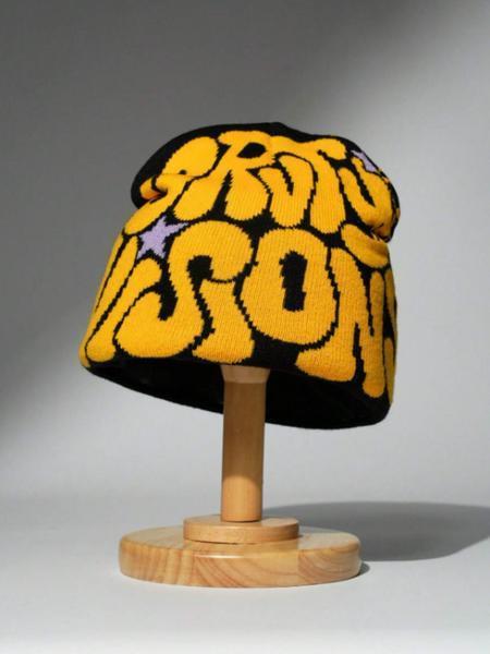 Men’s Letter Jacquard Spider Web Knit Hat Street Style Warm Beanie for Fall and Winter Fashionable Casual Winter Headwear