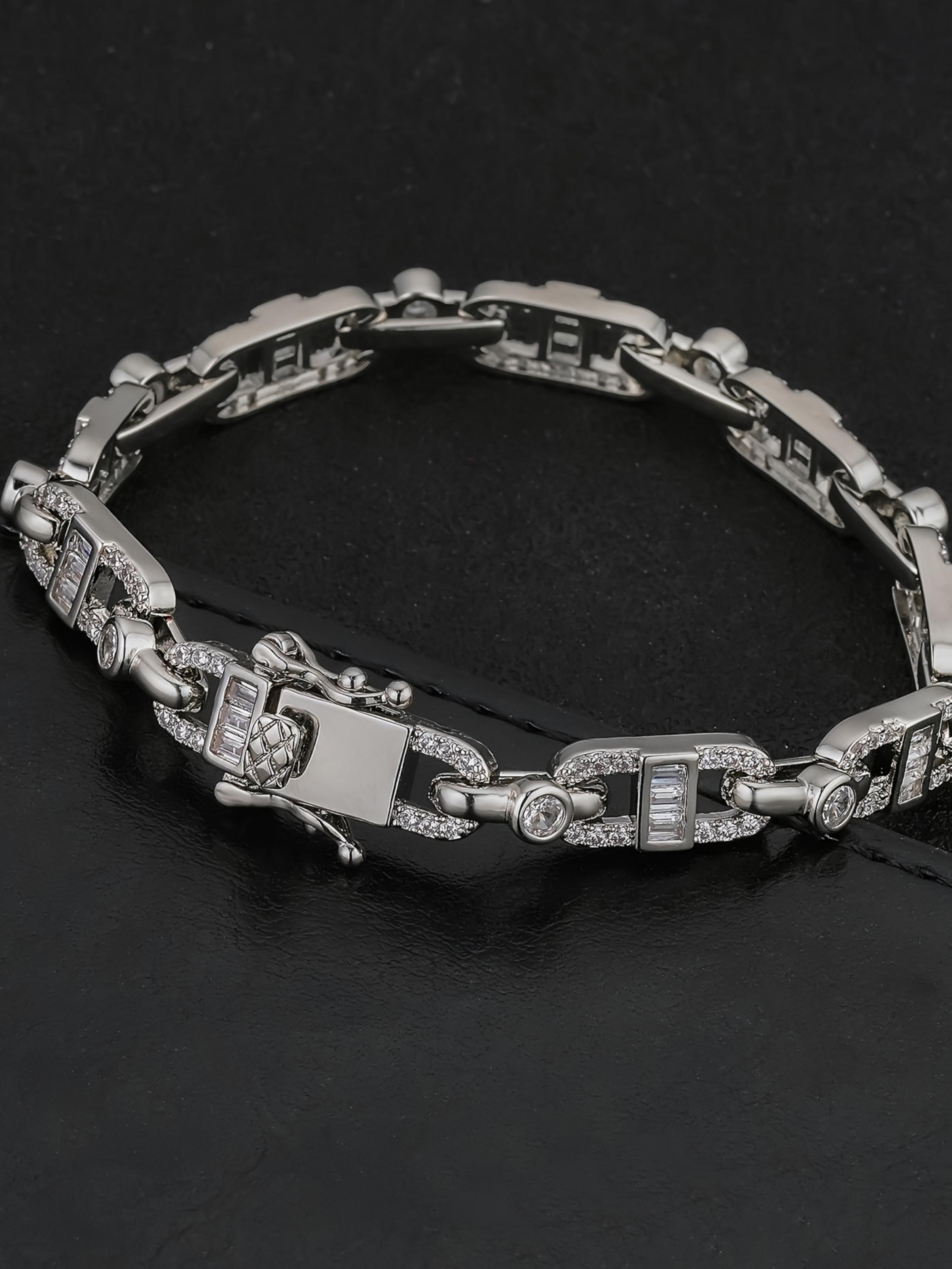 7mm Hip Hop Chain Bracelet, Rhinestone Decorated Bracelet, Fashion Jewelry for Party, Daily Clothing Decor, Trendy All-match & Exquisite Jewelry for Birthday Gift