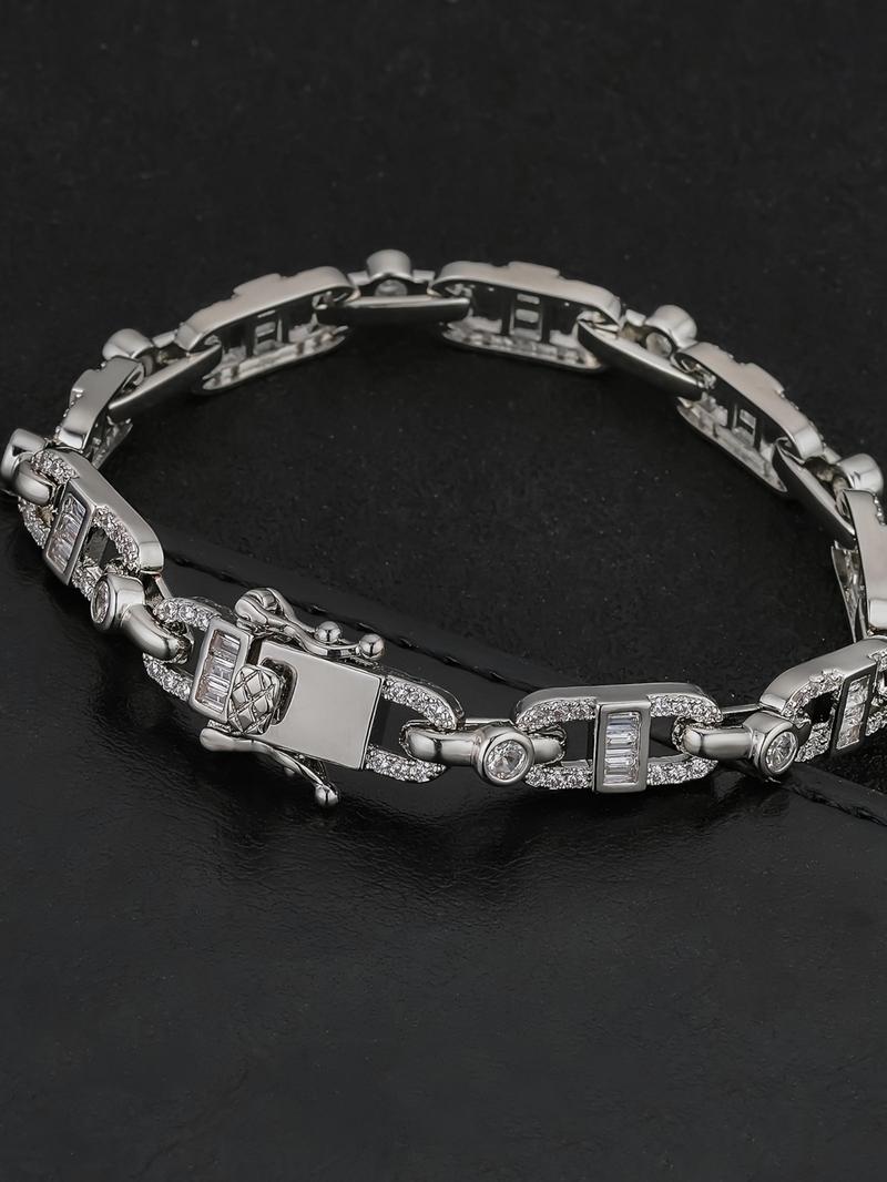 7mm Hip Hop Chain Bracelet, Rhinestone Decorated Bracelet, Fashion Jewelry for Party, Daily Clothing Decor, Trendy All-match & Exquisite Jewelry for Birthday Gift