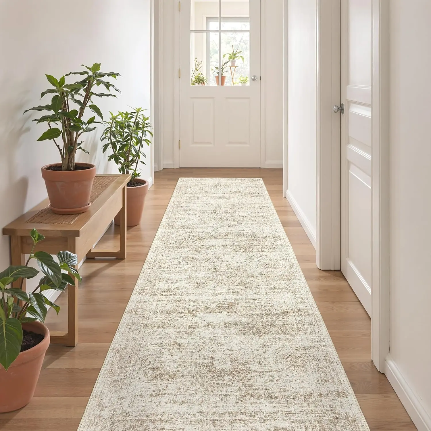 2x8 Runner Rug Non Slip,Washable Hallway Runner Rug,Beige| Neutral Rugs for,Entryway,Bedroom,,Nursery Room,Thin,Soft Runner Rug,Stain Resistant Indoor Carpet