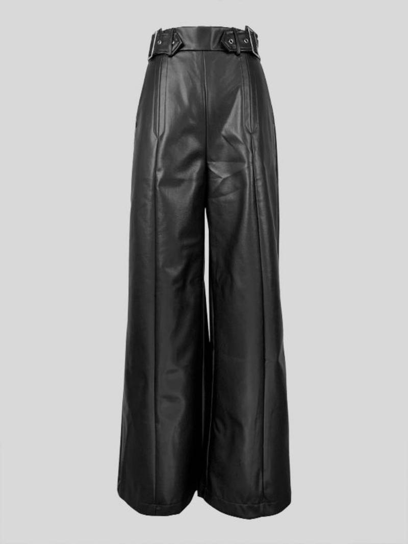 UOOZEE NEW  Women's Faux Leather Pants PU High Waist Wide Leg Pants with Pockets Pleated Going Out Flare Trousers
