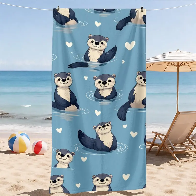 Cute Otter Beach Towel, Adorable Animal Pattern Design, Soft and Absorbent with Sand Resistant Feel, Perfect for Family Beach Adventures, Pool Days, Travel and Kids Summer Activities