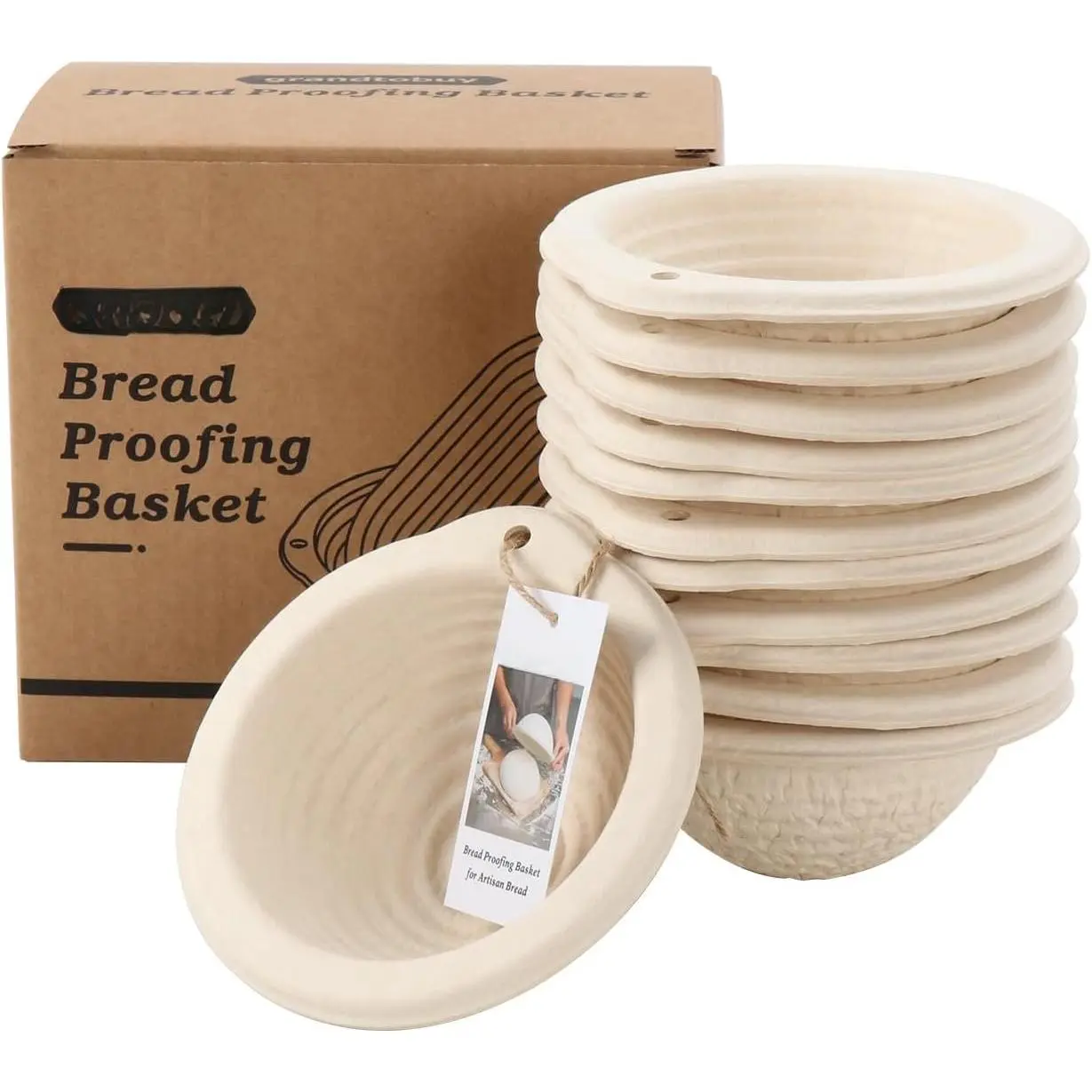 12-Pack Mini Banneton 5" Round Proofing Baskets Set w/Liners | Sugarcane Pulp Construction, -Wicking, Breathable, Smooth Release, , Sourdough Baking