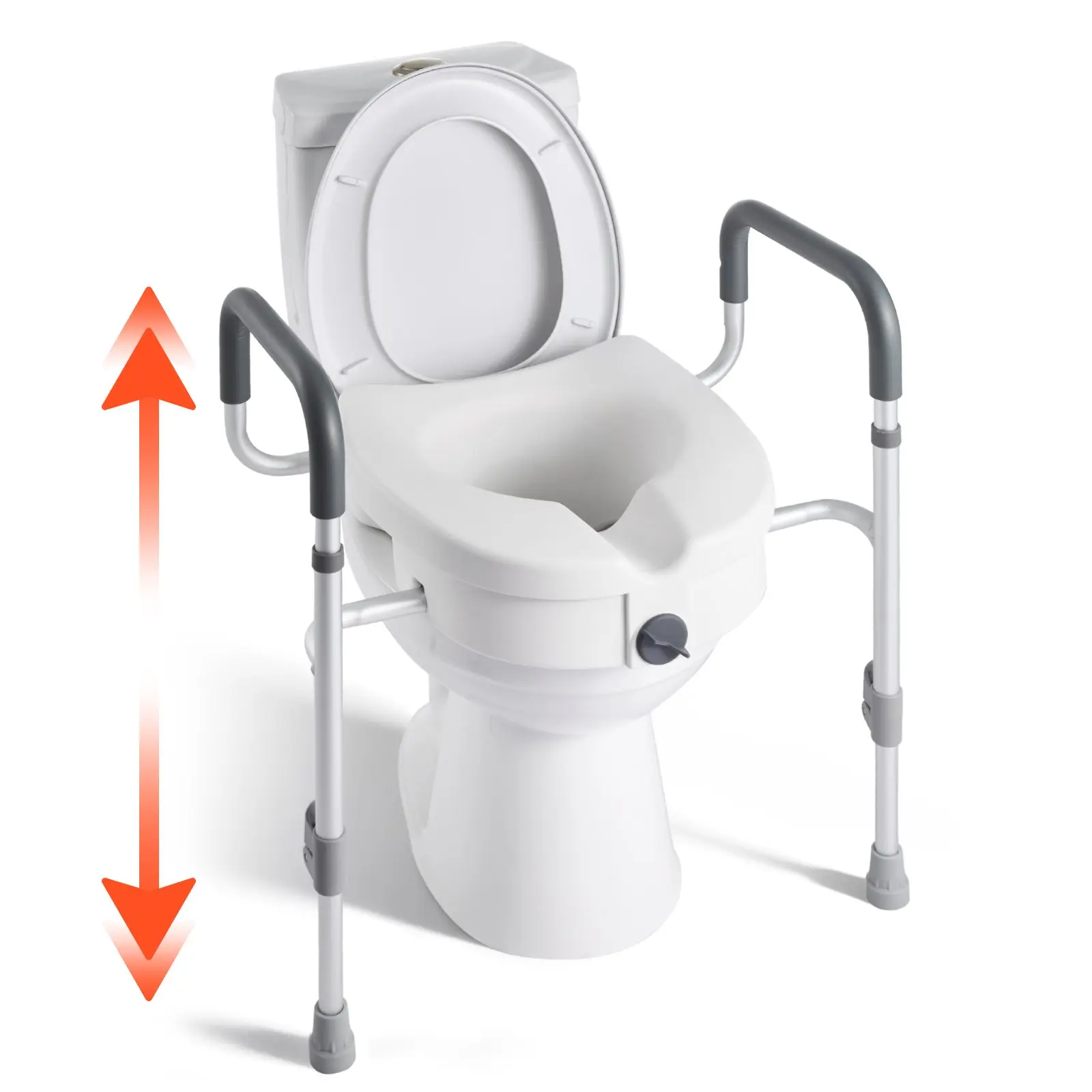 VEVOR Raised Toilet Seat with Arms, 350 lbs Capacity, 5-Inch Lift Height Adjustable Width, Widened Commode Elevated Toilet Seat Riser with Handles for Seniors, Elderly, Handicap, Disabled, Adults