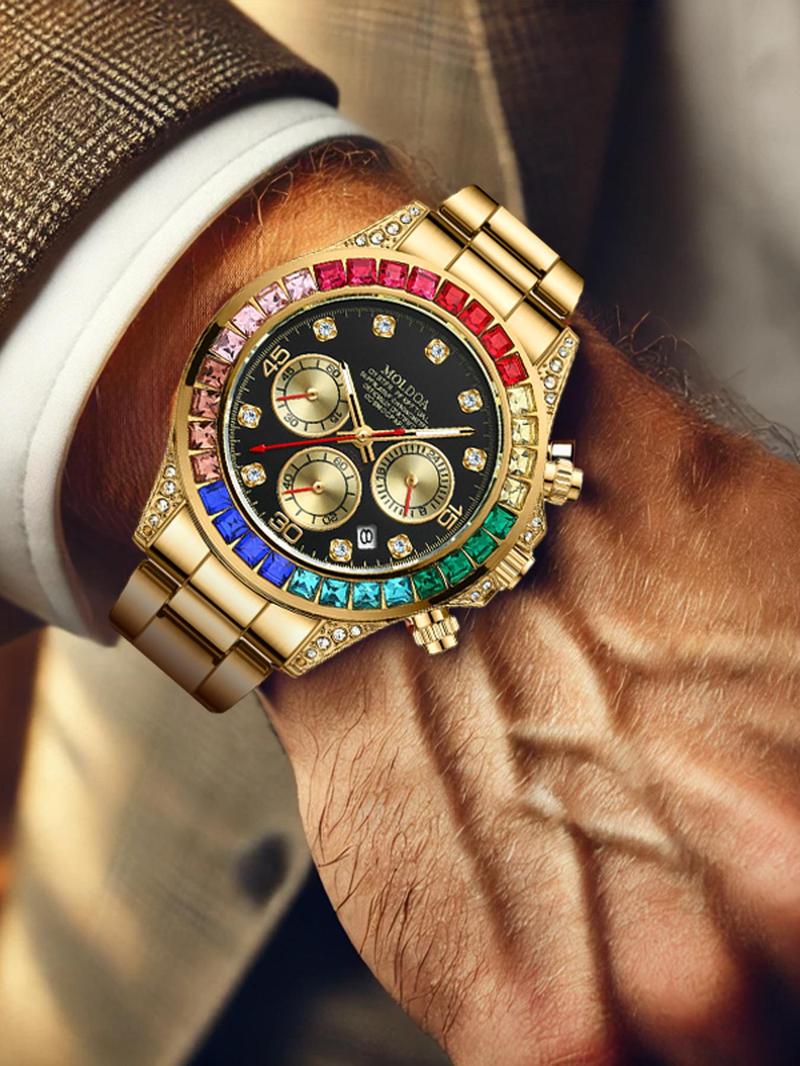 Men's Business Fashion Round Dial Analog Quartz Watch, Business Fashion Watches, Fashion Watch for Party, Daily Clothing Decor, Trendy All-match & Exquisite Watch for Birthday Gift with Box