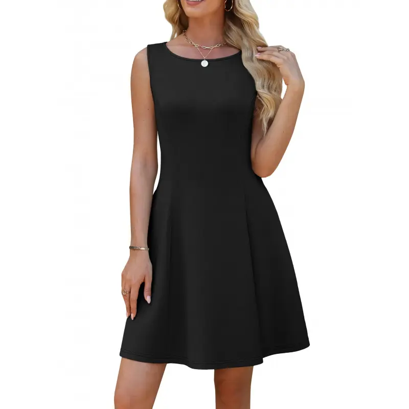 Womens Summer Snatched Athletic Mini Sleeveless Dresses Boat Neck A-Line Casual Elegant Cocktail Dress with Pockets Graduation Dress 2026, Spring Break Outfits, Summer Wedding Guest & Trendy Date Night A-Line Short Dress Womenswear Elegance