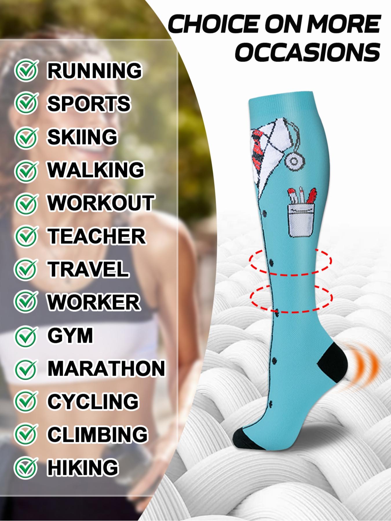 6 pairs of men's and women's compression socks wide calf booster socks, for circulation, running, nurses, pregnant women, various colour patterns available, gift for nurse doctor, Sports Athletic Socks