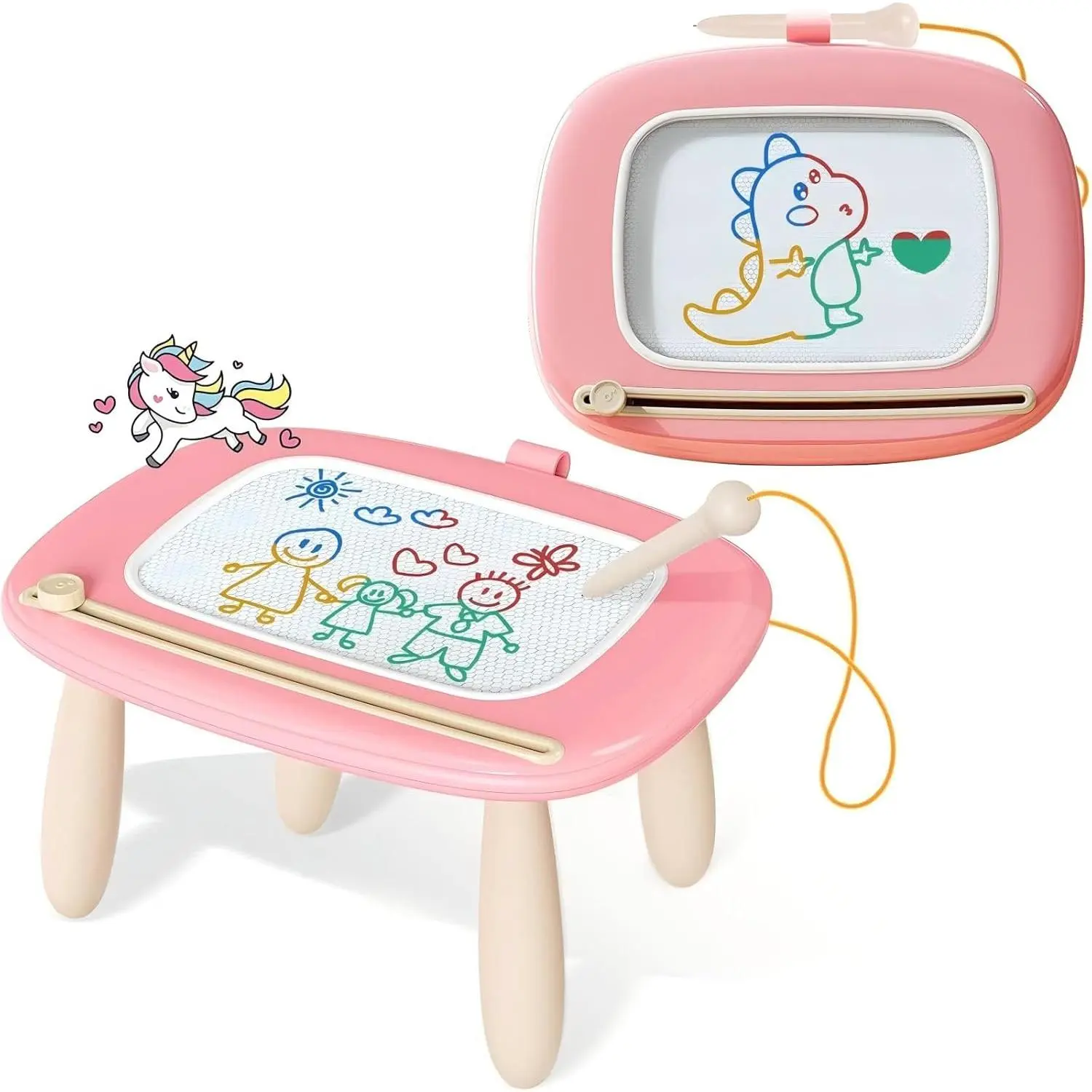 Magnetic Doodle Board, Soft Pink Toddler Girl Learning & Educational Toy for 1-3 Year Olds, Baby Kids Birthday Gift, Doodles