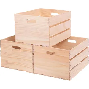 3 count Large Pine  Crates For Storage, Unfinished  Wooden Crate, Holds Up to 50 Pounds