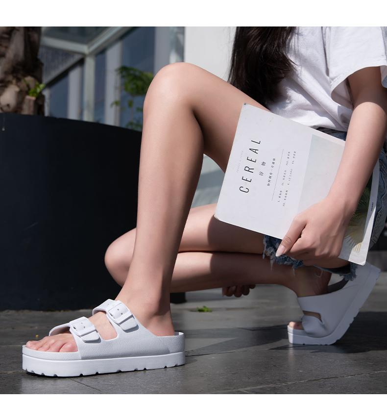 Women's Double Buckle EVA Slides, Cloud Cushion Footbed Summer Sandals, Waterproof Non Slip Casual Slippers for Indoor Outdoor, Beach, Pool, Shower, Comfy Platform Sandals for Girls, Trendy  Aesthetic Footwear