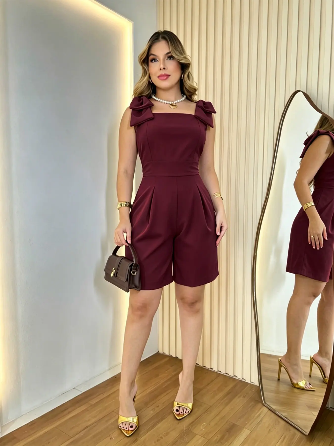 Women's Summer One-Piece Shorts, High-Waisted Slim Fit Casual Commuter Pants, Square Neck Sleeveless Zipper Wide Leg Short Dress Overalls