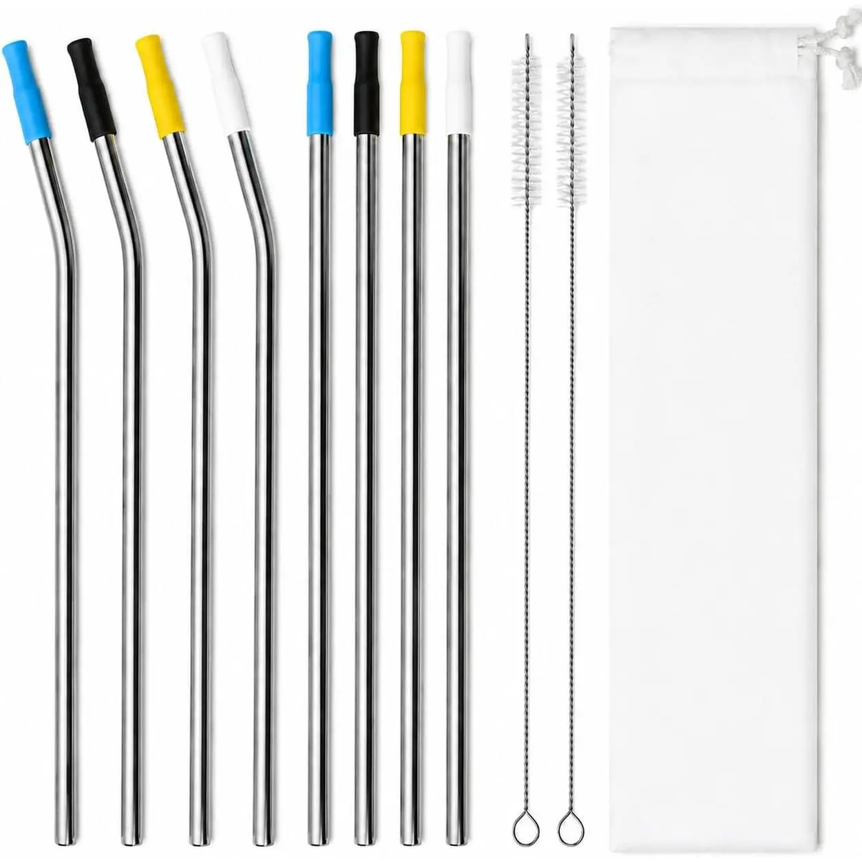 10.5 Inch Drinking Straws for 20-30 oz Tumblers, Stainless Steel Straws | 8 Pack 10.5" Extra Wide  Metal Straws with 4  Tips, 4 Straight 4 Bent with Cleaning Brush & Travel Case