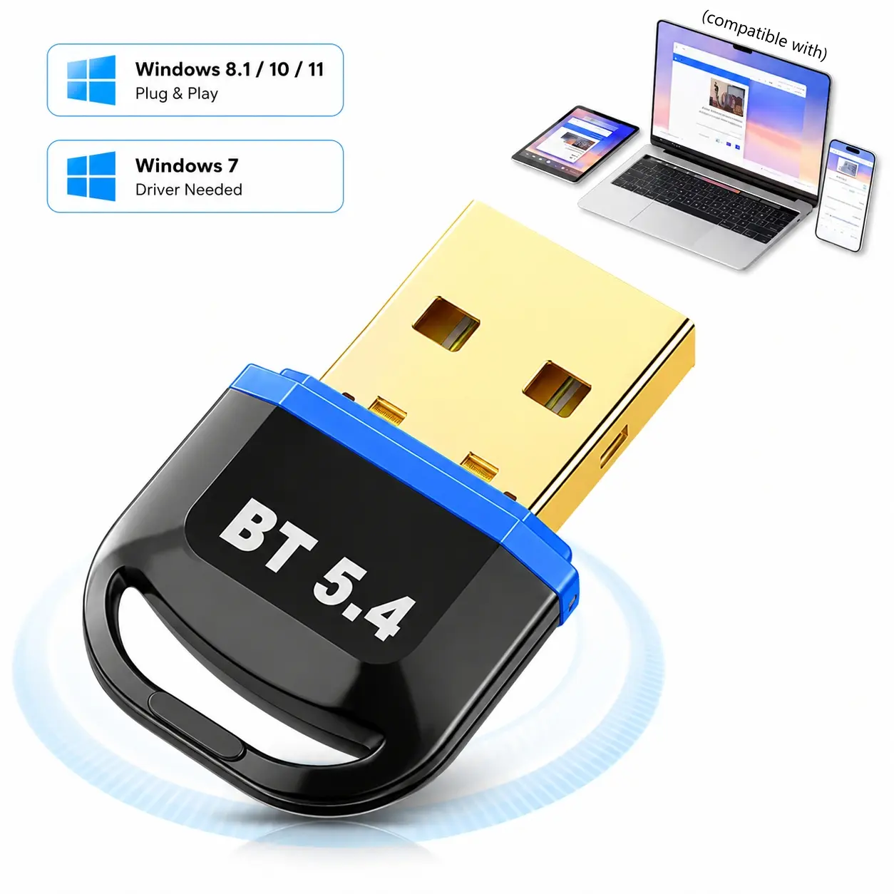 Bluetooth 5.4 USB Dongle, Up to 65FT Ultra Long Range Wireless Adapter, Driver-Free Plug & Play, Low Lag for Game Controllers, Headsets & Keyboards, Compatible with Windows 11/10/8.1/7