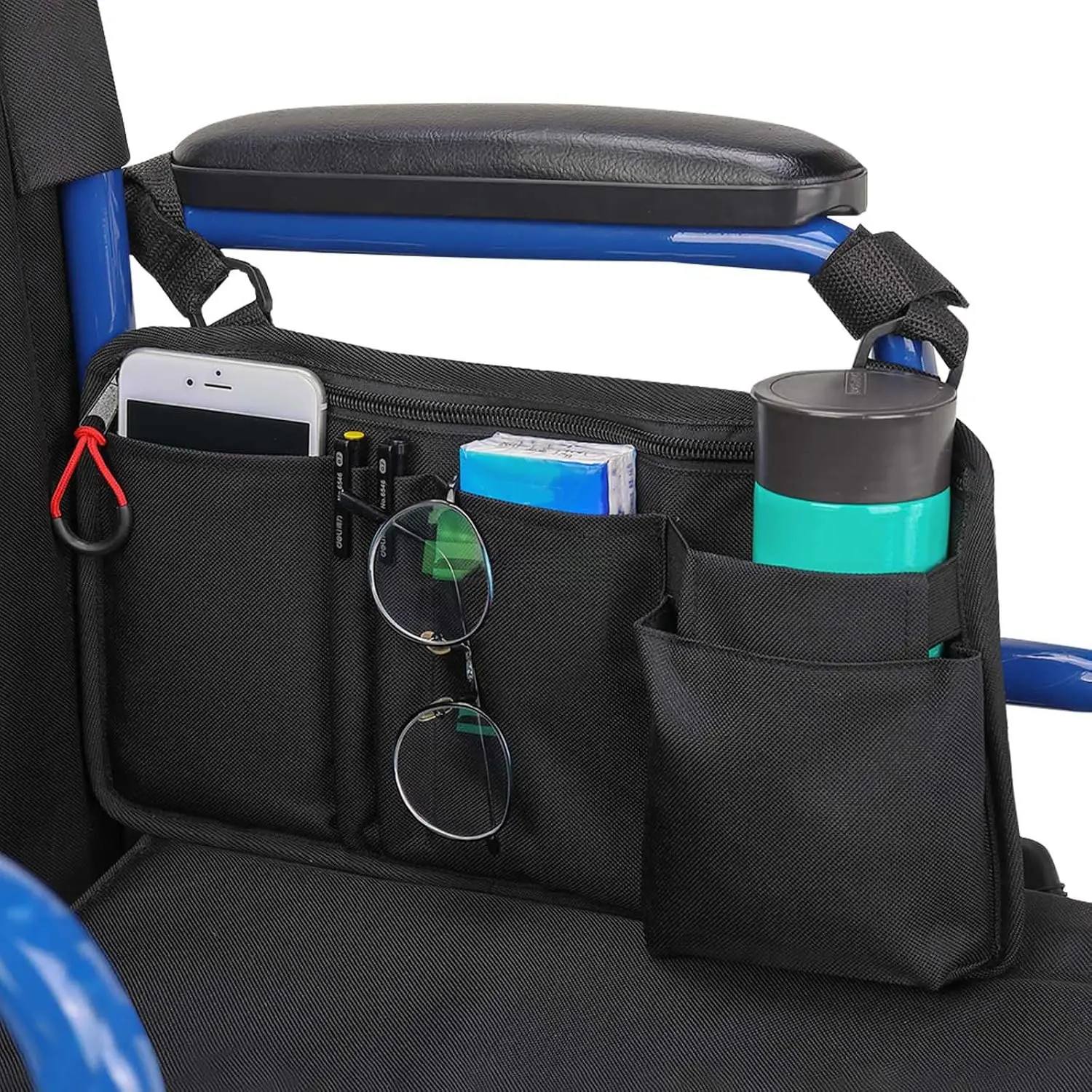 Side Bag, Wheel Chair Armrest Pouch Accessories with Cup Holder | Storage Bag for Walker, Rollator, Scooter, Electric Wheelchairs, Ideal  for Mother's Day & Father's Day