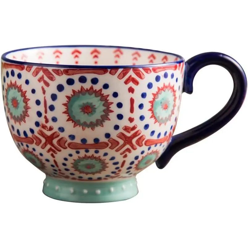 Chic Hand-Painted Floral  Large Ceramic Coffee Mug  Mug  Milk Cereal Mug for Kitchen Valentine Gifts 14oz