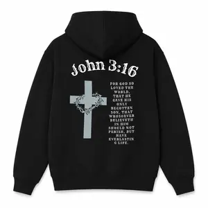 Men's John 3:16 with cross print Graphic Hoodie -  Black Long Sleeve Pullover Regular Fit |     Soft &amp;     Breathable Fabric, Durable Print, Everyday Comfort, Machine Washable