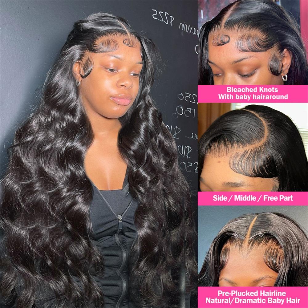 Bling Hair 13x6 Body Wave Lace Front Wigs Human Hair 180 Density HD Transparent Lace Frontal Wigs Human Hair Elastic Drawstring Glueless Wigs Human Hair Wig For Black Women