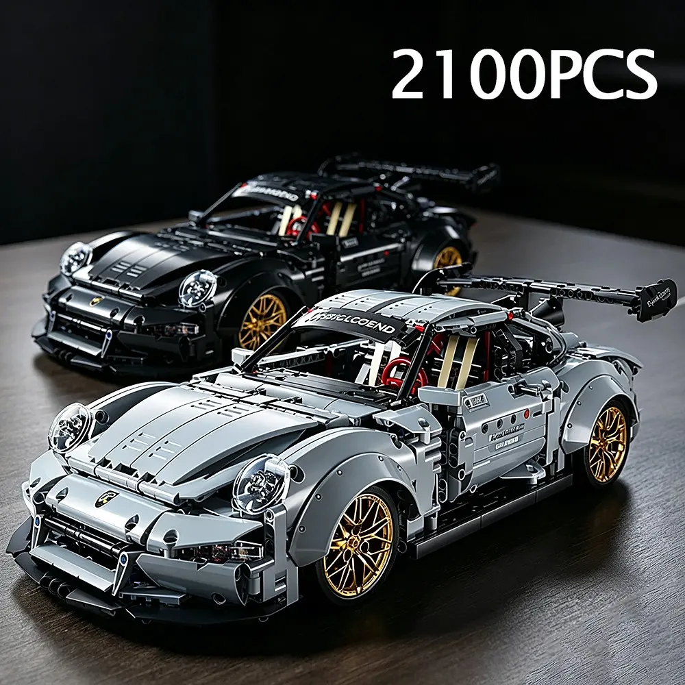 2100pcs Blue Fashion 911 Series Car Building Blocks Set, 1:10 Scale Model, over 50cm Streamlined Body, High Difficulty DIY, Model Car Kits, Buildable Blocks Kit, Boys' Gift, Christmas, Halloween