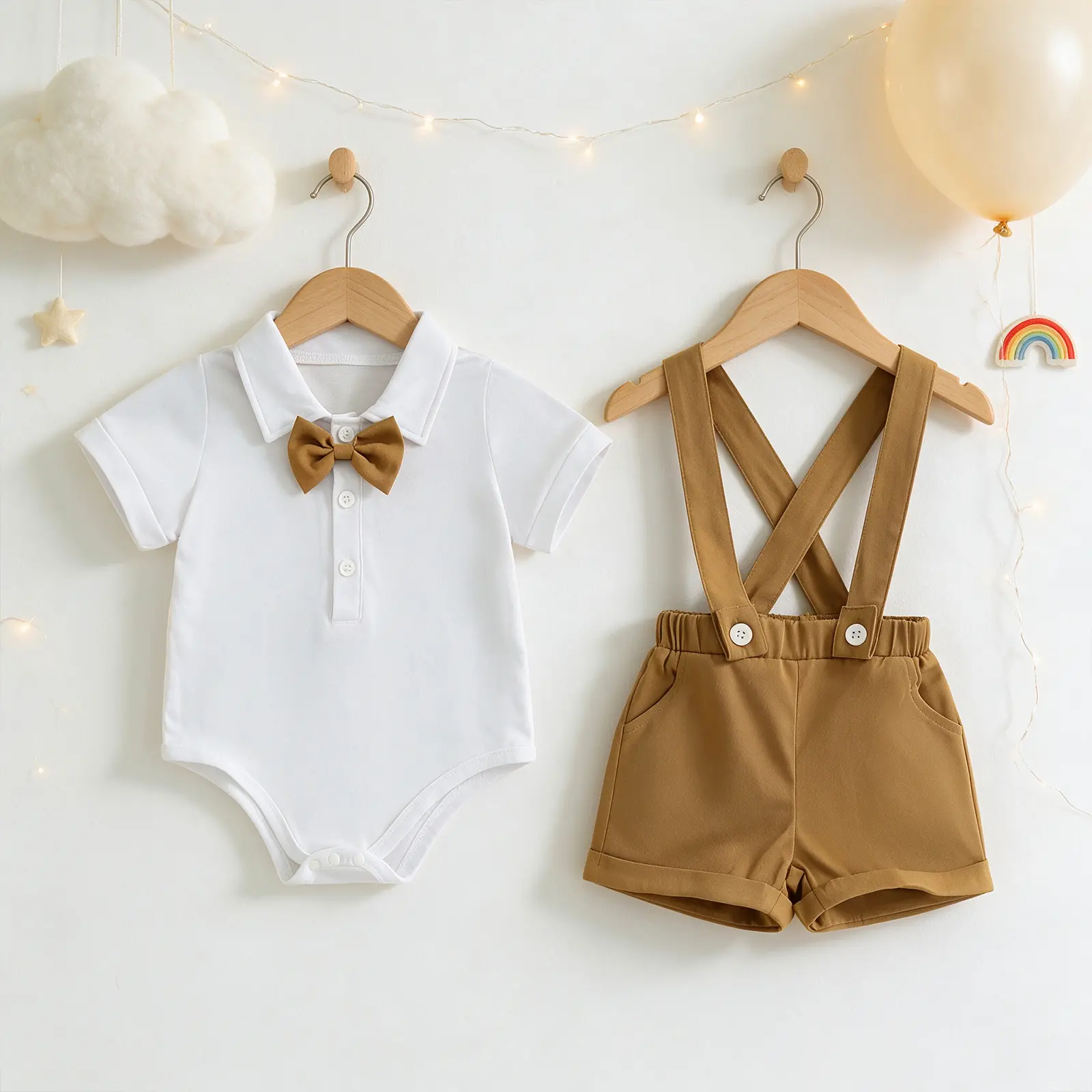 Baby Boy Summer Gentleman Set Short Sleeve Lapel Button Romper + Suspender Shorts 2 Pcs Outfits
