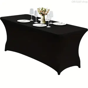 Stretchy Spandex Table Cover, Wrinkle Resistant Rectangular Table Cloth, Fits 4ft to 6ft Tables, Elastic Fitted Table Sleeve, Elegant Decor for Weddings, Banquets, Indoor & Outdoor Parties and Special Events