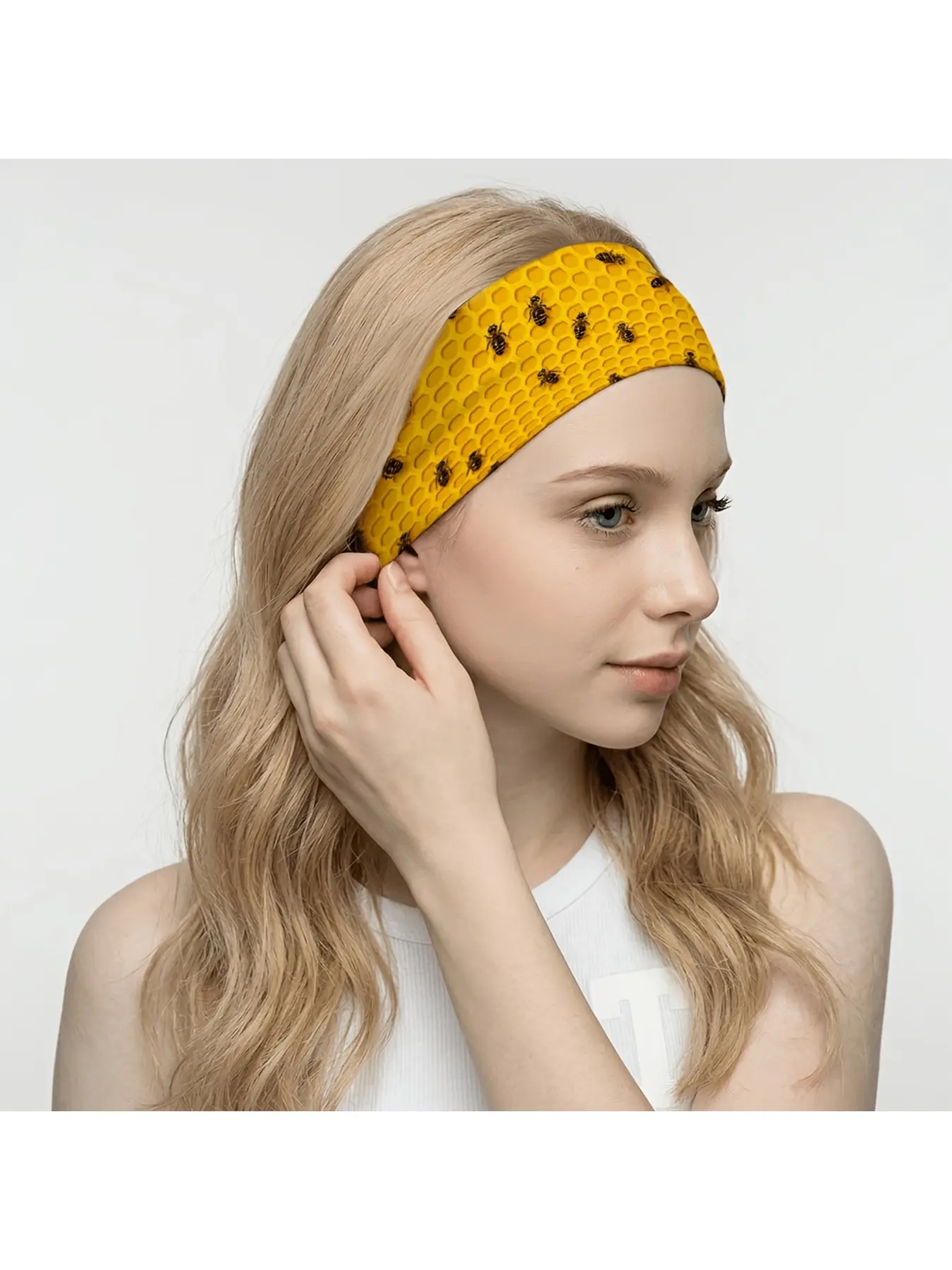Bee & Honeycomb Headband - Soft Wide Hair Suitable for Yoga, Dance, Gym | Elastic Knotted Headpiece for Women & | Lightweight Beekeeping-Themed Gift for Home, Parties, Face Washing | Machine Washable Hair