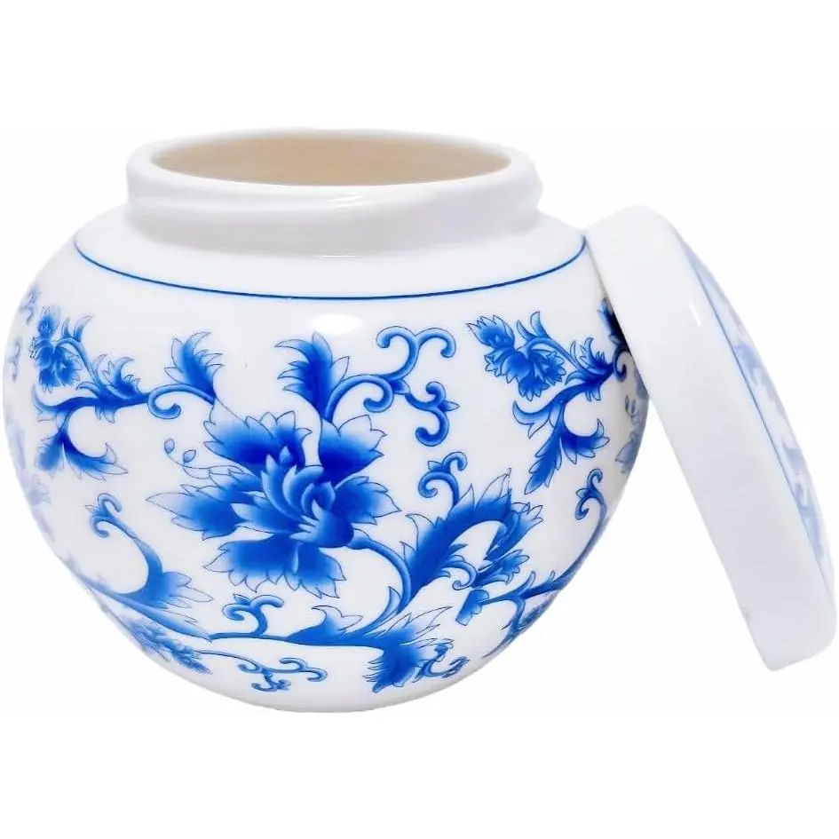 Coffee Container,  Sugar Canister, Ceramics for Countertop Blue and White Porcelain Airtight Storage Jar for Storing, or Other Small Items 17 oz