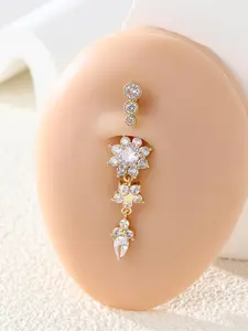 Women's Floral Belly Ring, Copper Material Plated Precious Metal, Casual Style Body Jewelry, All-Season Wear