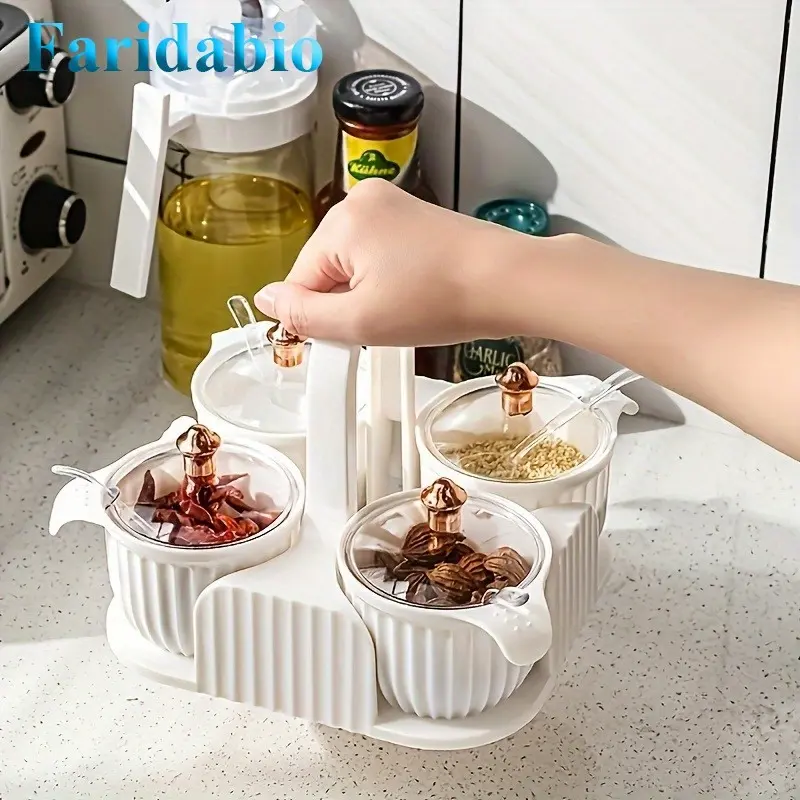 Portable plastic kitchen seasoning bottle and spice box—an airtight, moisture-proof storage container for salt, sugar, MSG, and other seasonings. （Random lid knob color）