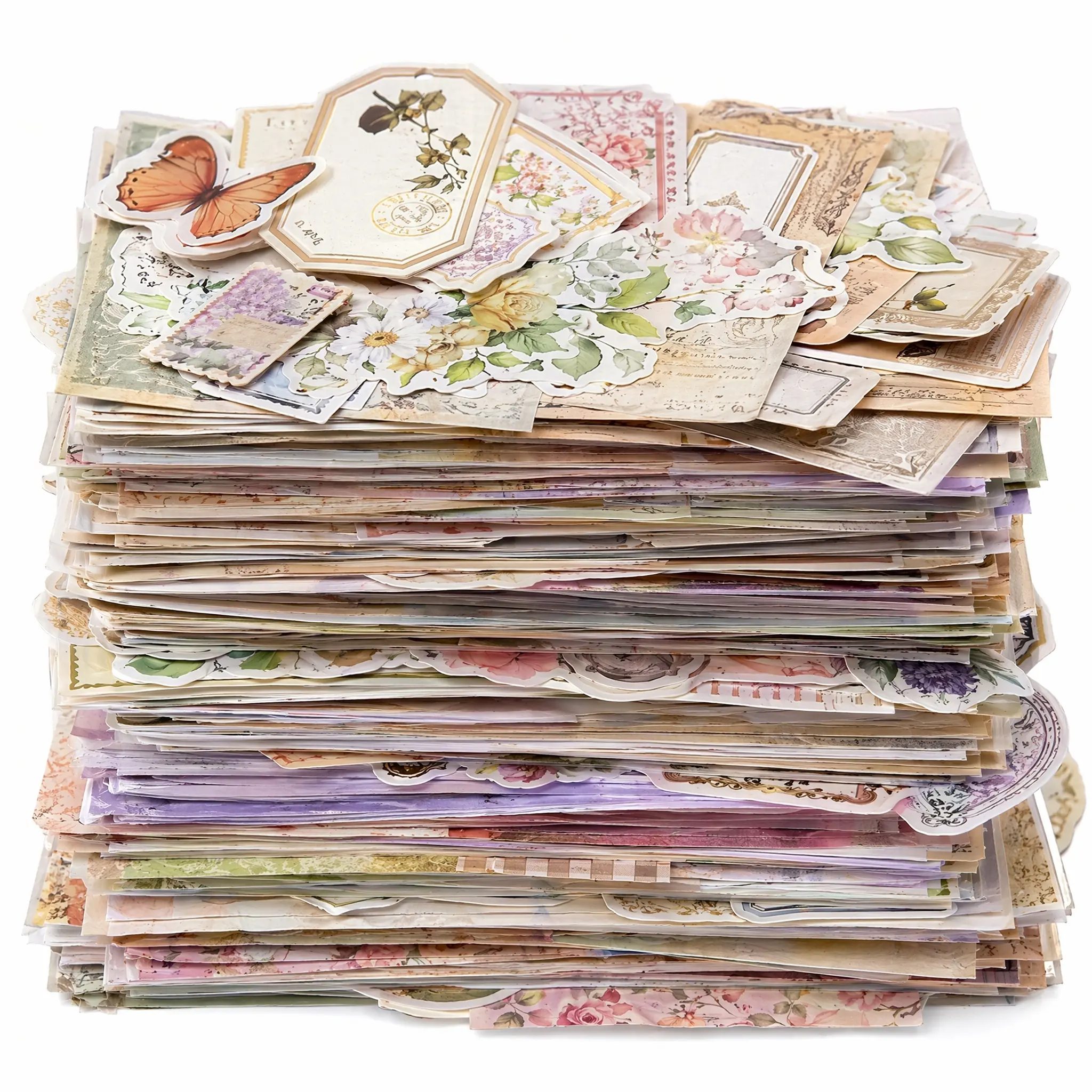 800Pcs Vintage Scrapbook Paper Stickers Pack - Aesthetic Floral, Butterfly, Old Letter Decorative Labels, Retro Washi Paper Ephemera for Journaling, Card Making